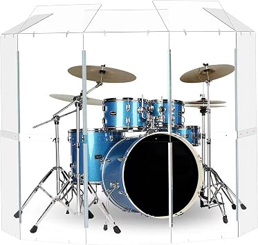 Portable Drum Shield | 5 Panels 2ft x 5ft w/Deflectors | Converts to 2ft x 6ft | Factory-Installed Full-Length Stainless Steel Hinges | Acrylic drum Sound Barrier 5 Panels w/Deflectors