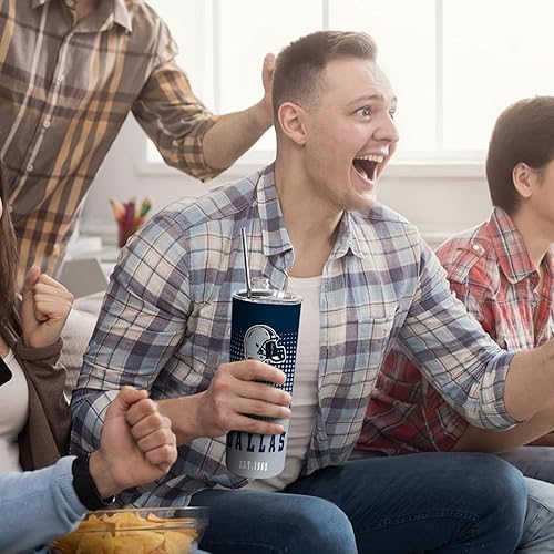 Miniatura 2 de Vaso de acero inoxidable clásico de 20 onzas con tapa y popote para los fanáticos del fútbol, taza de viaje delgada mantiene las bebidas frías y