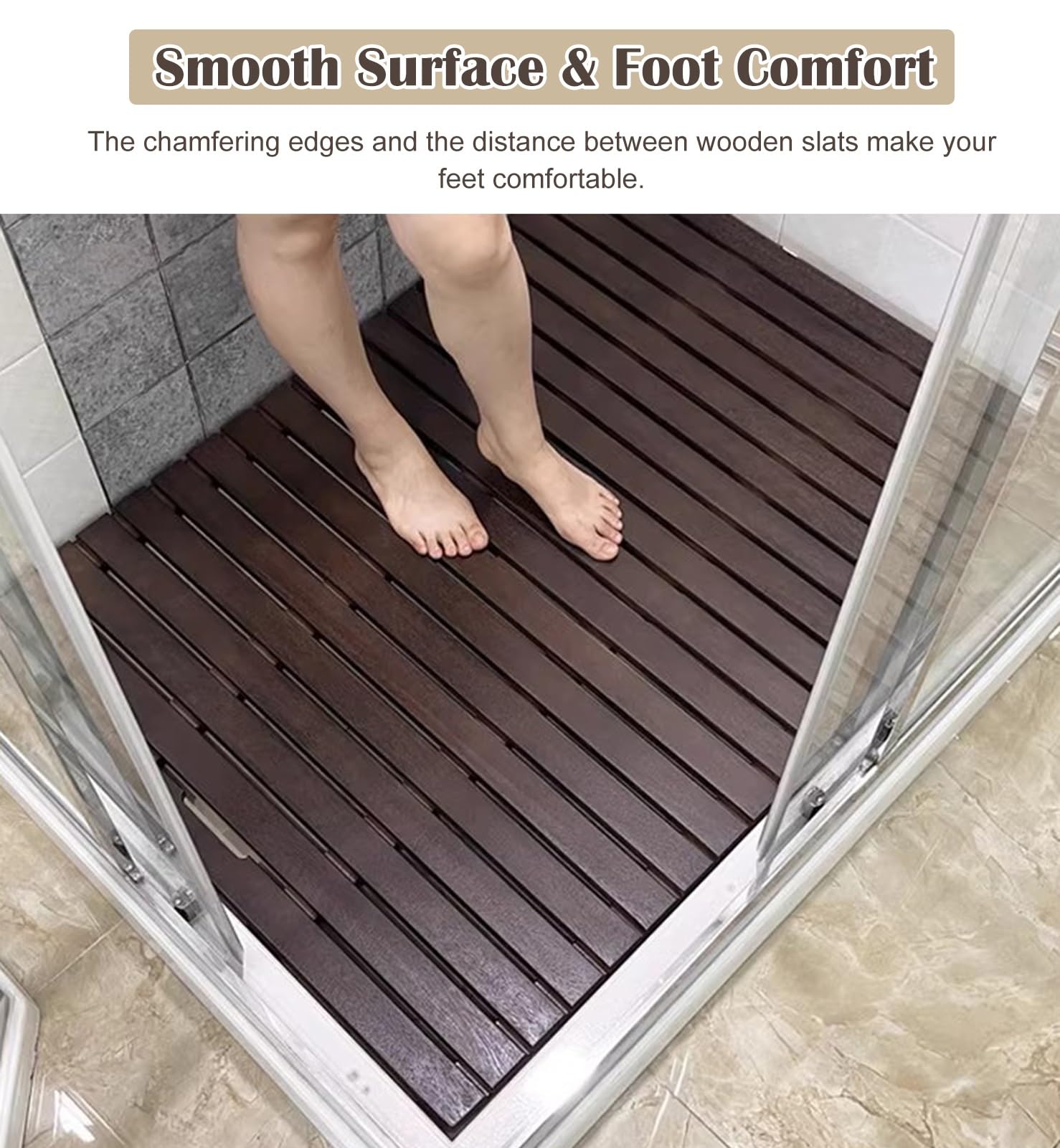 Tappetino da doccia ecologico in legno, antiscivolo, impermeabile, per vasca da bagno e spa, accessorio per il bagno per un'esperienza di benessere a casa di alta qualità