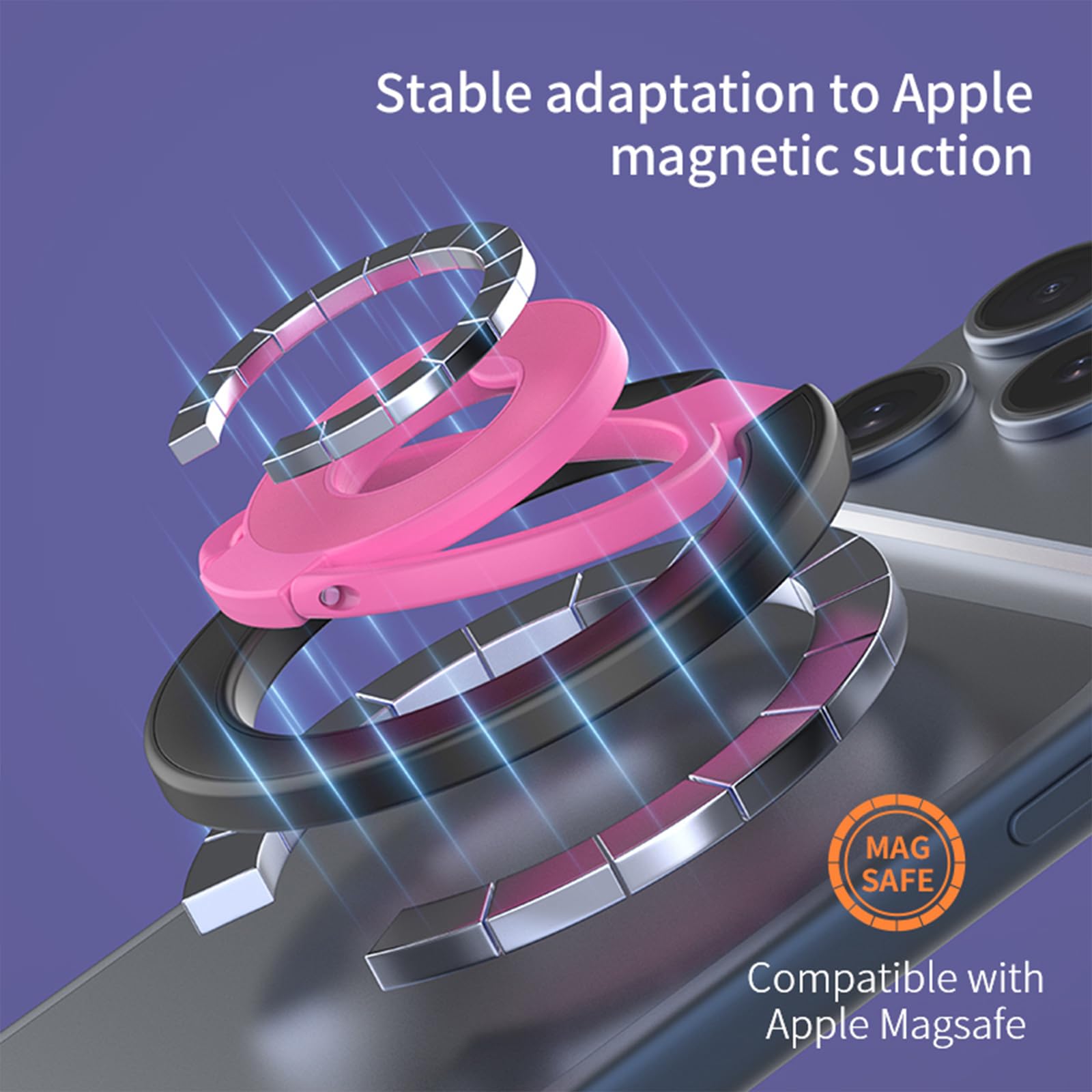Ysnzaq Supporto ad Anello Magnetico Telefono per MagSafe, Supporto Magnetico Bifacciale Rotazione a 360°, Portacellulare Magnetico con Anello Metallico per iPhone, Samsung Android Viola Rosa