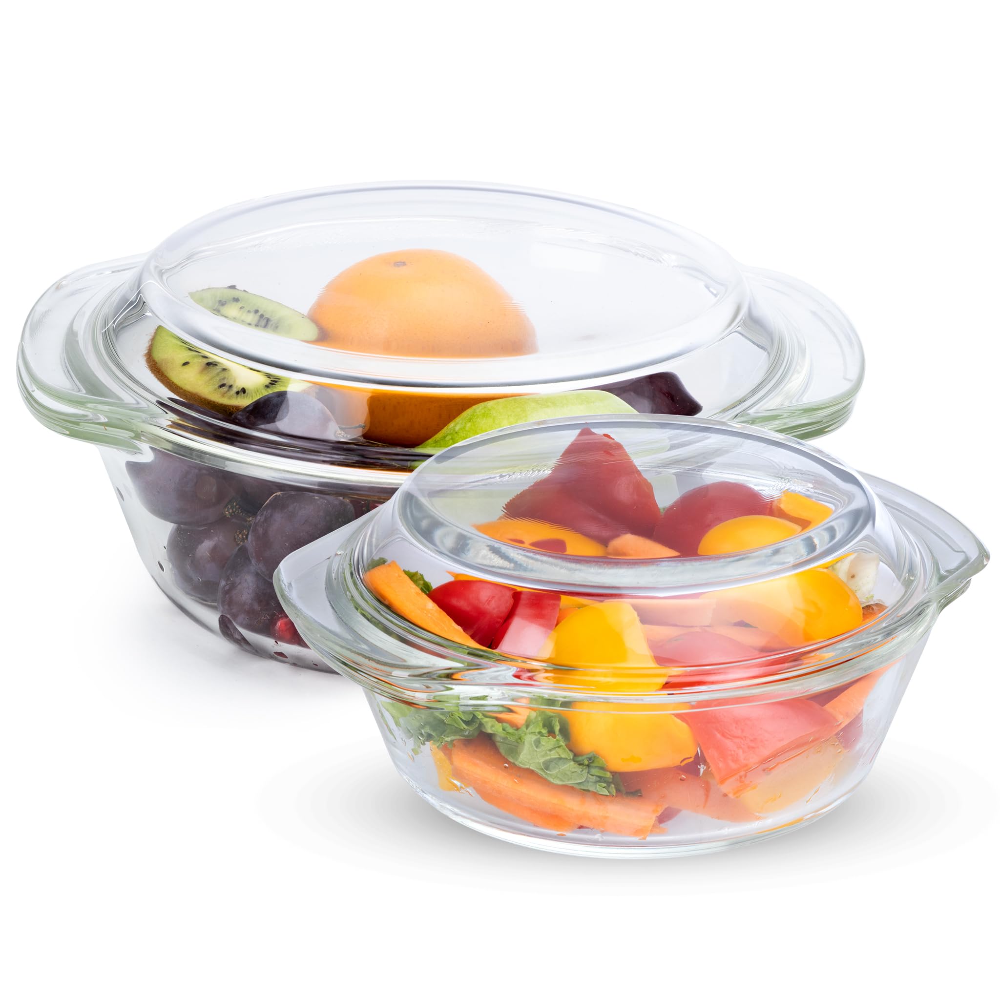 AGARO Elite Borosilicate Glass Casserole with Lid, Set of 2, 700ml & 1000 ml, Serving Bowl, Kitchen, Oven & Microwave, Dishwasher and Freezer Safe, Scratch Resistant, Transparent.
