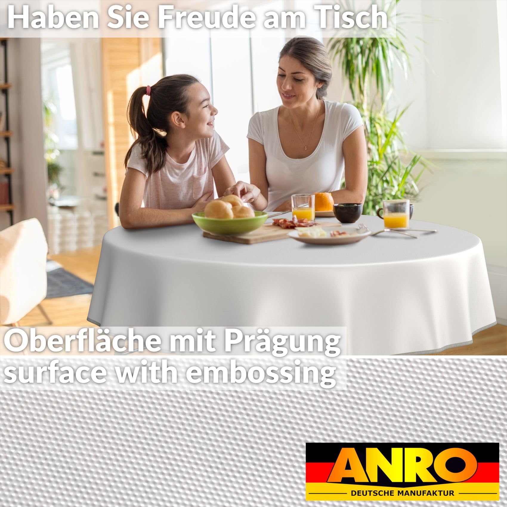 ANRO Oilcloth Tablecloth Washable Outdoor Indoor Round 100 cm with Hem White, Edged Hem, 39.4 inch (Round) - Image 3