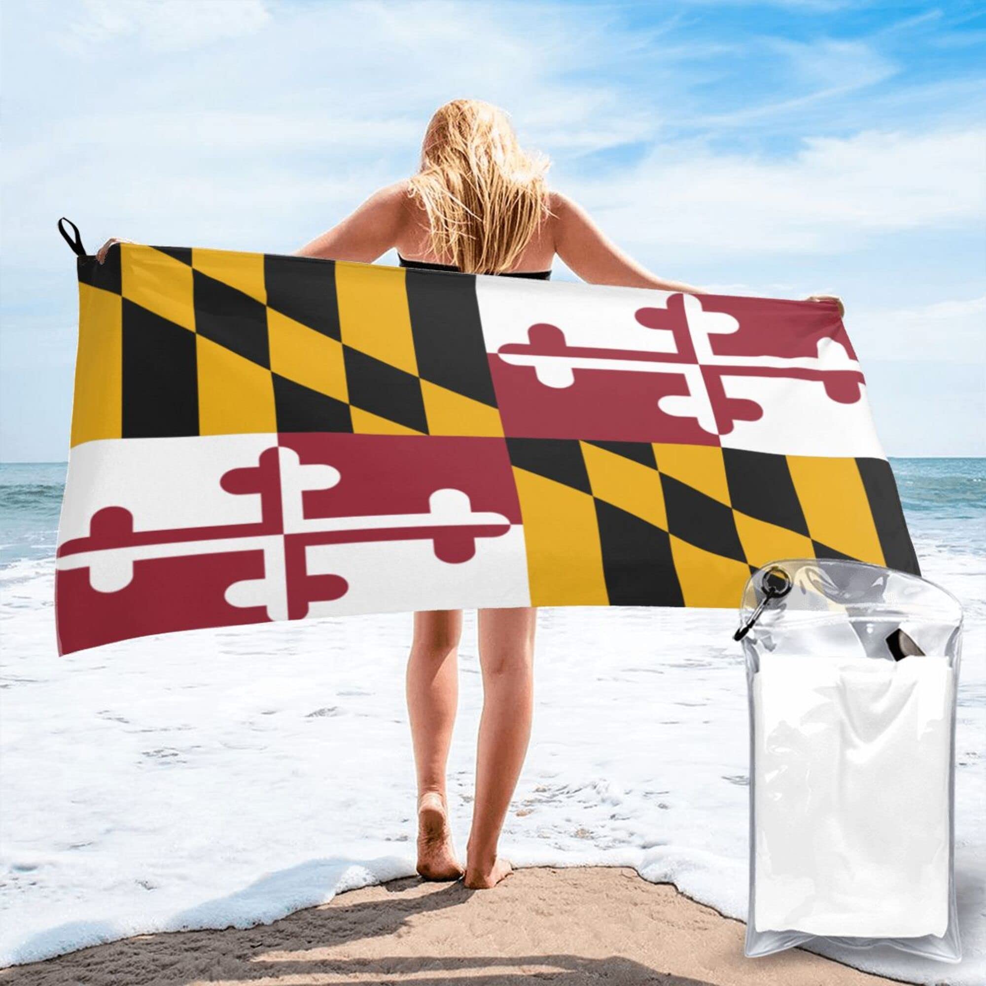 Lsjuee Flag of Maryland Microfiber Beach Towel-Quick Dry Oversized Towels Blanket for Travel Pool Camping