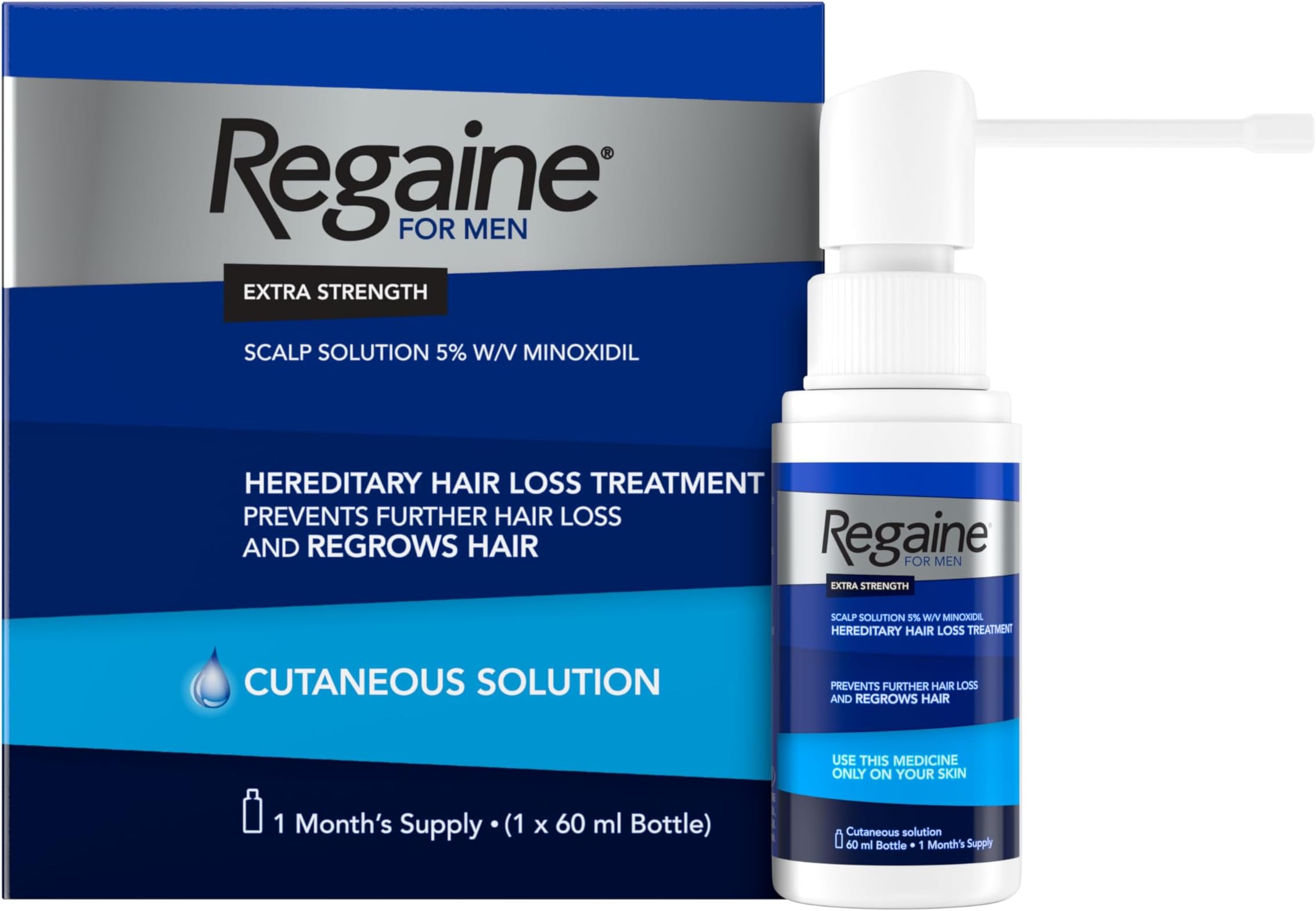 for Men 5% Minoxidil Extra Strength Scalp Solution for Hair Regrowth (1x 60ml), Scientifically Proven to Help Stop and Reverse Hereditary Hair Loss, Revitalise Hair Follicles