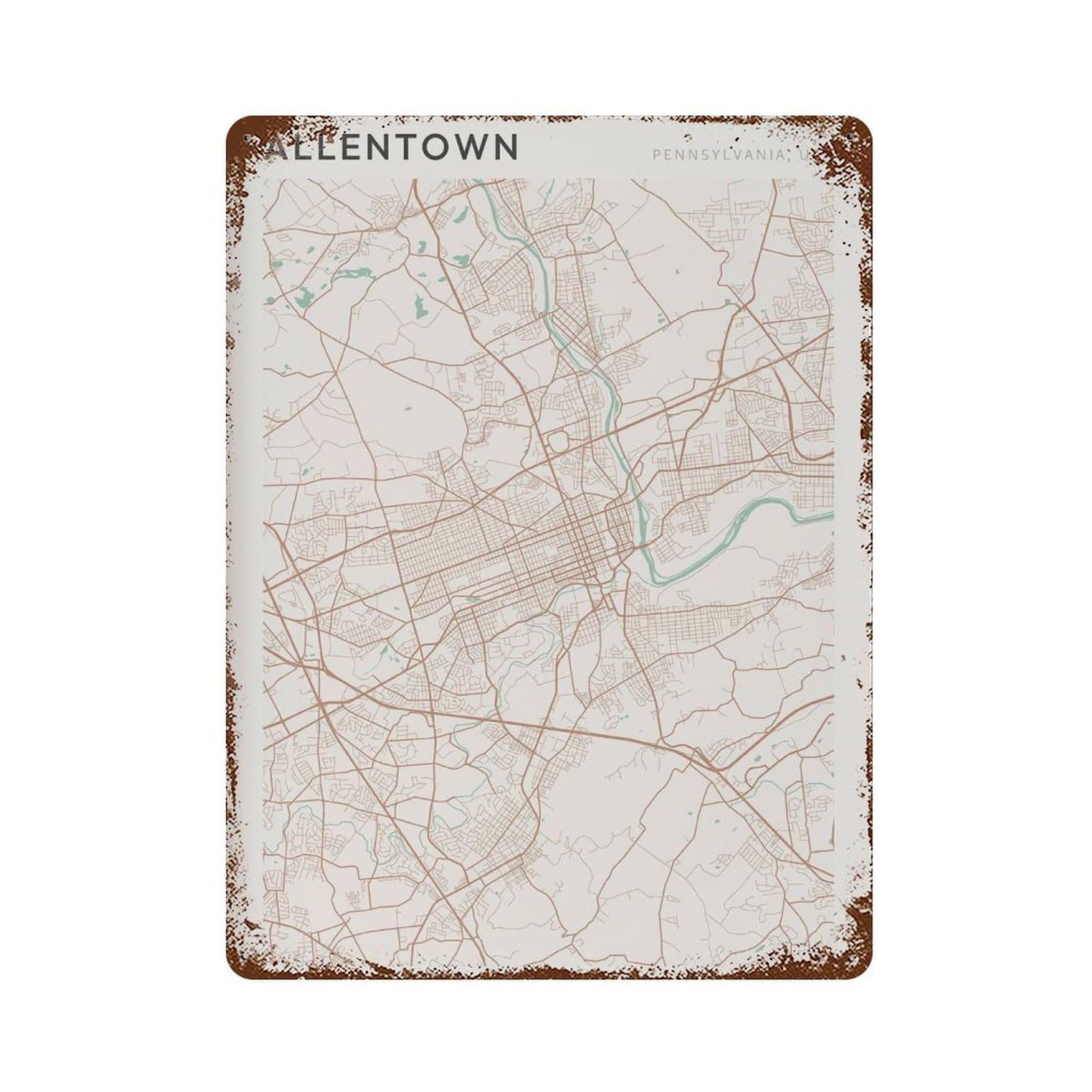 xiaoxiaoshen Allentown Map Pennsylvania Travel Gift Farmhouse Decor (2) Wall Decor Art Metal Tin Poster Modern Home Decor Art Home Bar Shop Decorations Vintage Sign 40x30cm