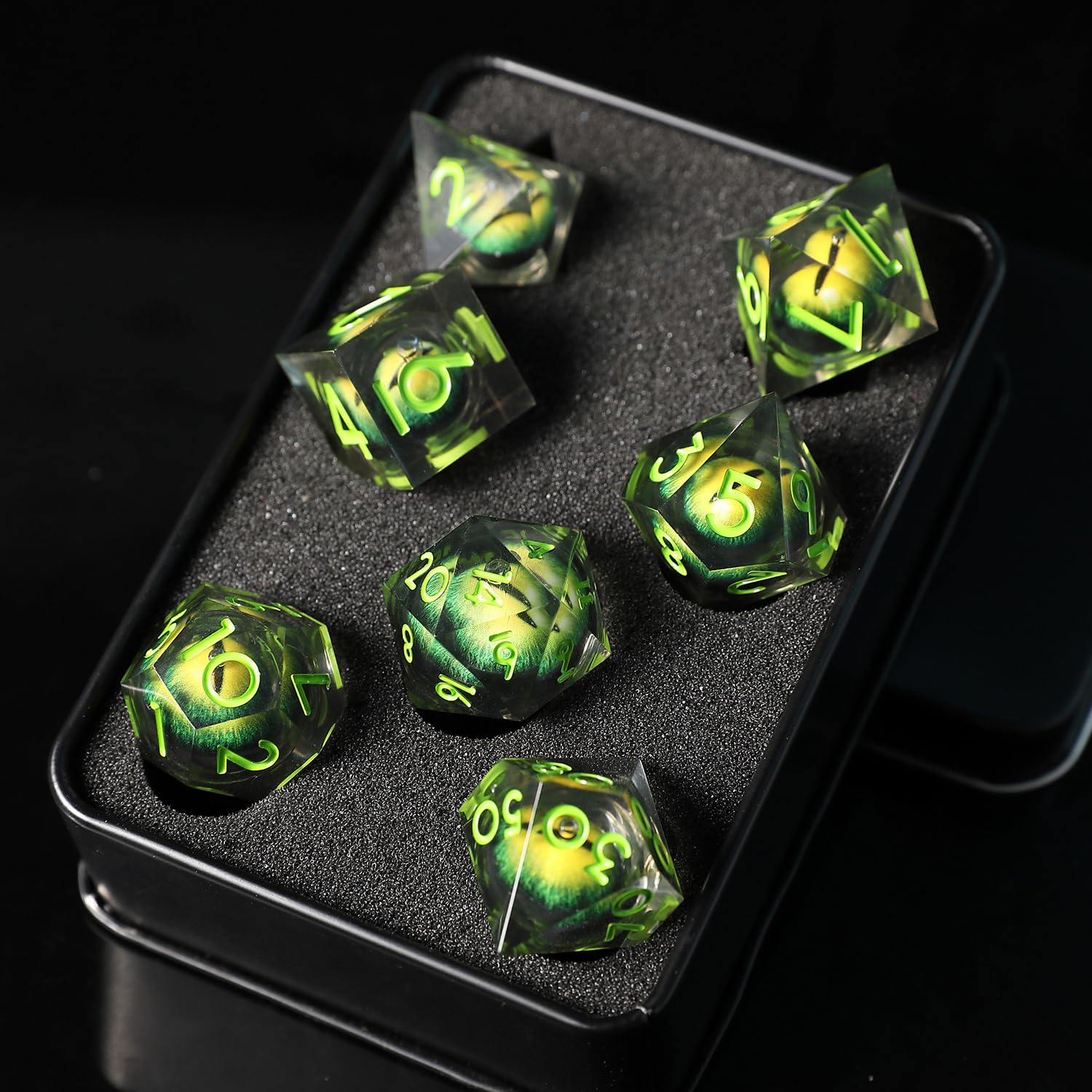 DND Dice Set Floating Pupil Skull Eyeball 7 Piece Handmade Polyhedral D&D Resin Sharp Edge Dice for Dungeons and Dragons RPG Role Playing Antique Halloween Dice with Gift Box - Image 3