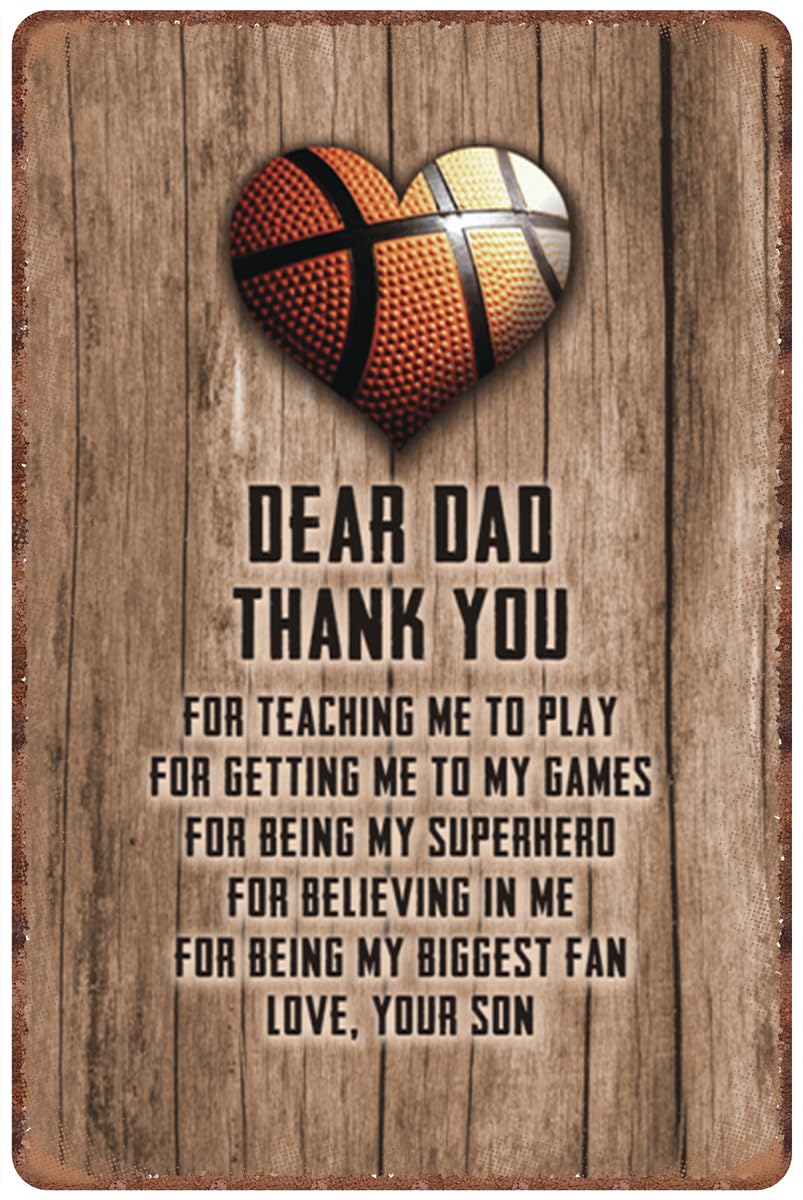 SMAZDFXX Basketball - Thank you Dad Tin Sign Metal Wall Art Iron Painting for Indoor Outdoor Home Decor Room Door Accessories Poster Cafes Bar Club Office Store 5.5"x8"