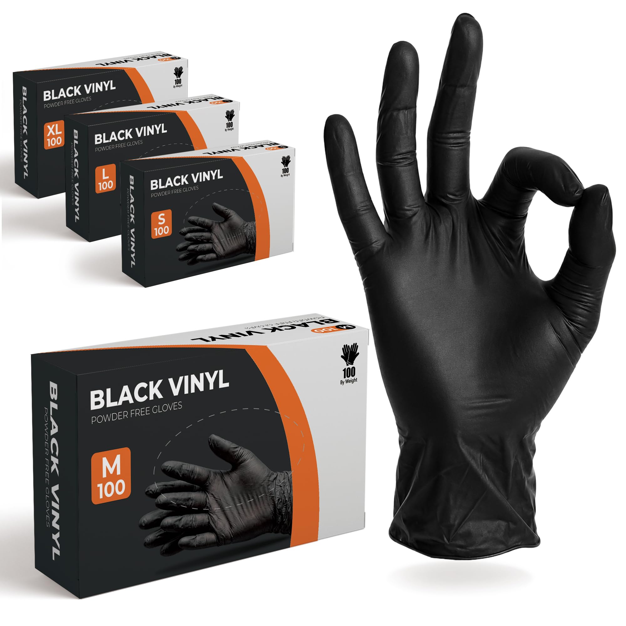 The Real Touch Disposable Gloves, 100 Count, Latex-Free, Powder-Free, Food Grade, Comfortable Fit, Multi-Purpose Black Vinyl Gloves for Food Handling, Cleaning & Beauty (100, M)