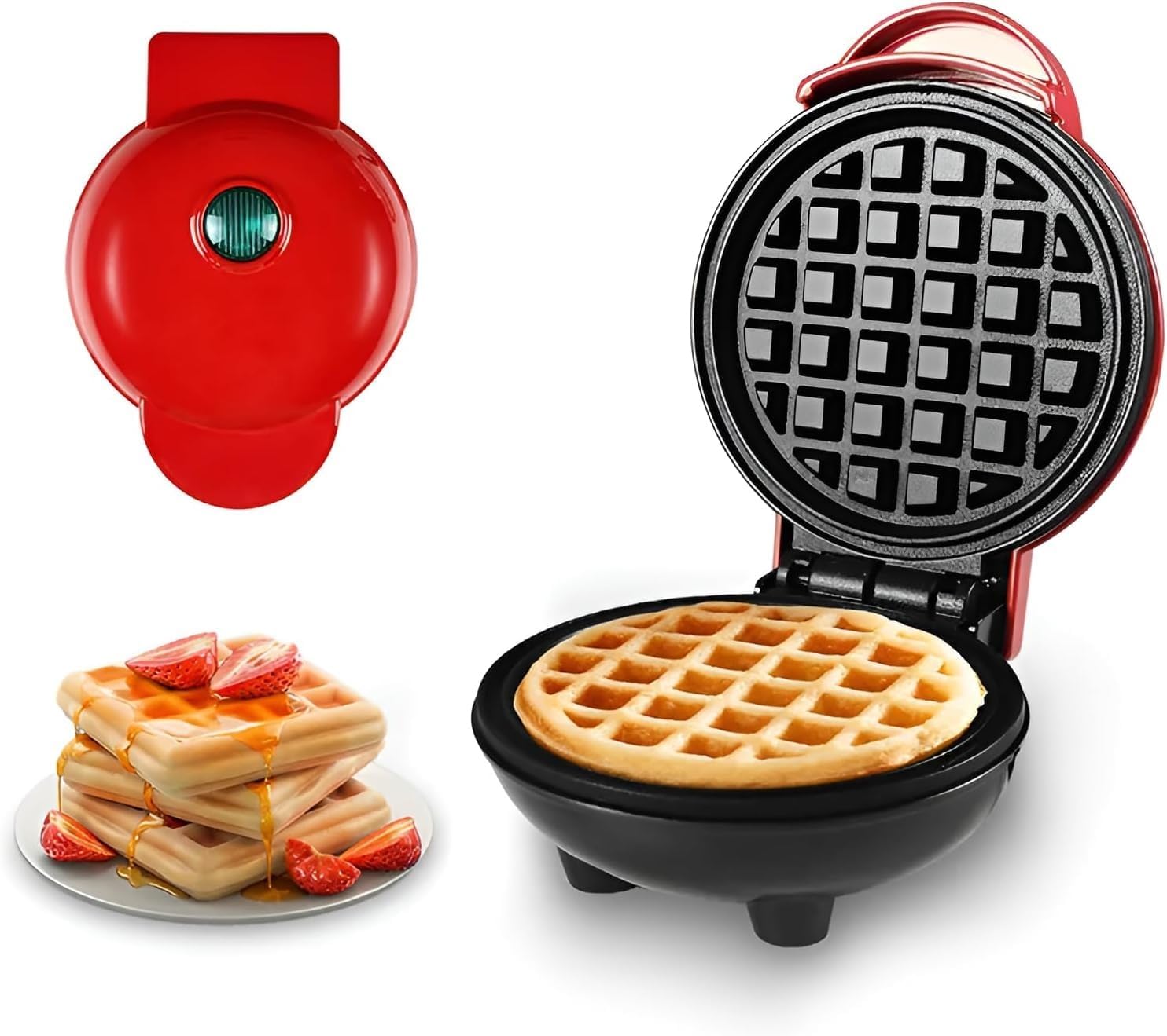 Mini Waffle Maker - Made with Premium Quality Plastic & Non-Stick Coating - Pancake Maker for Brownies, Cookies, Quesadillas, Calzones, Hash Browns, Grilled Cheeses, and other Foods.