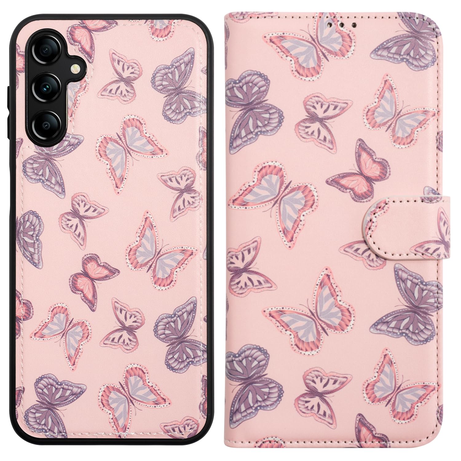 Samsung Galaxy S23 Ultra Wallet Case - Detachable Flip Folio Leather Kickstand Cover - 4 Card Slots Holder - Fashion Protective Phone Case for Mens Women Girls,Cute Butterflies