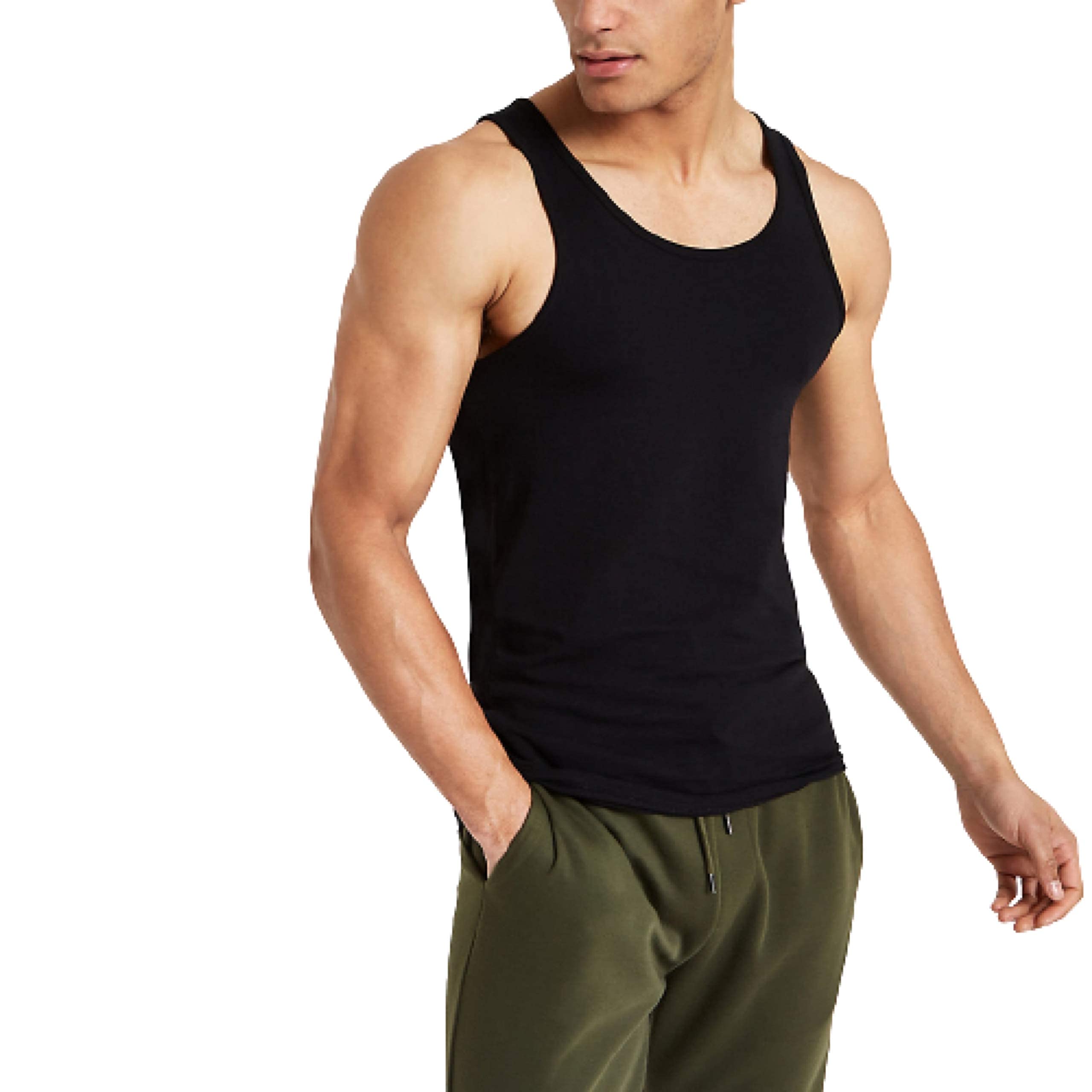 Men's Vest Muscle Fit Crew Vest Tank Top T Shirt 100% Cotton Gym Tummy Control