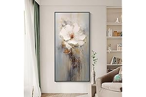 Modern 3D White Floral Canvas Paintings On Canvas 24x48 Canvas Wall Art...