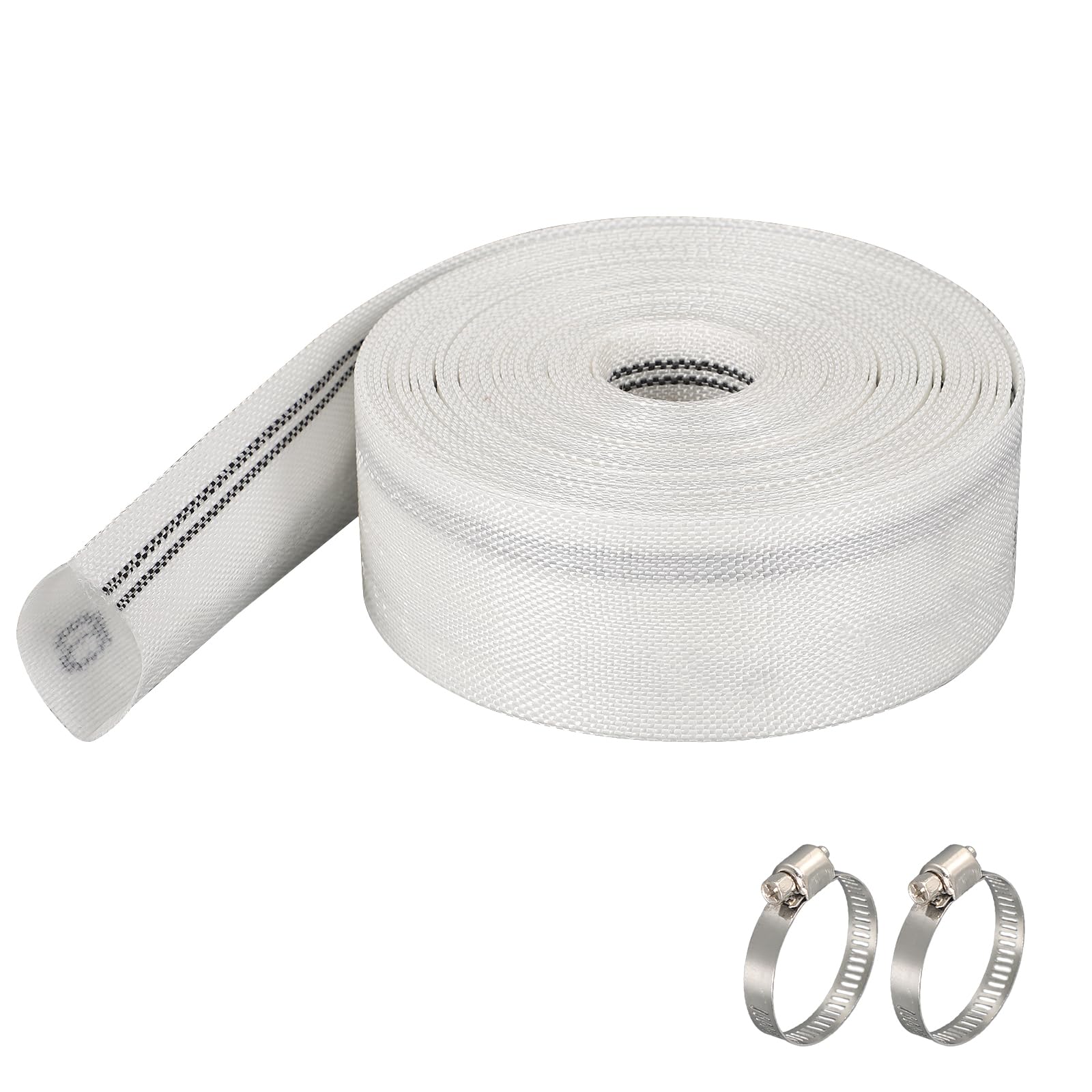Btstil Pool Backwash Hose, 1.2 Inch x 32 ft Reinforced Drain Hose, PVC Lay Flat Garden Water Discharge with 2 Clamps for Patio Garden Lawn Irrigation (1.2 Inch x 32ft)