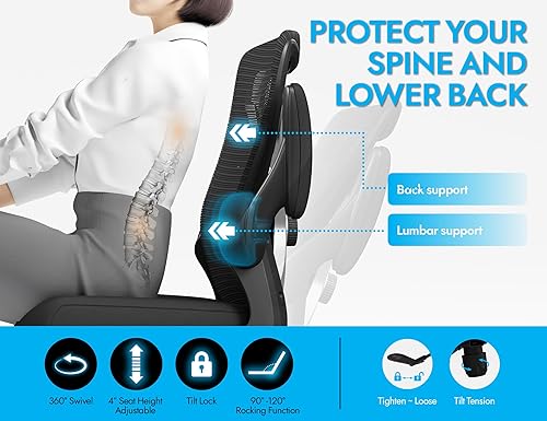 Miniatura 3 de Silla ergonómica de oficina  Sillas de escritorio de computadora en forma de X cómodas, silla de juegos de malla con respaldo alto con soporte