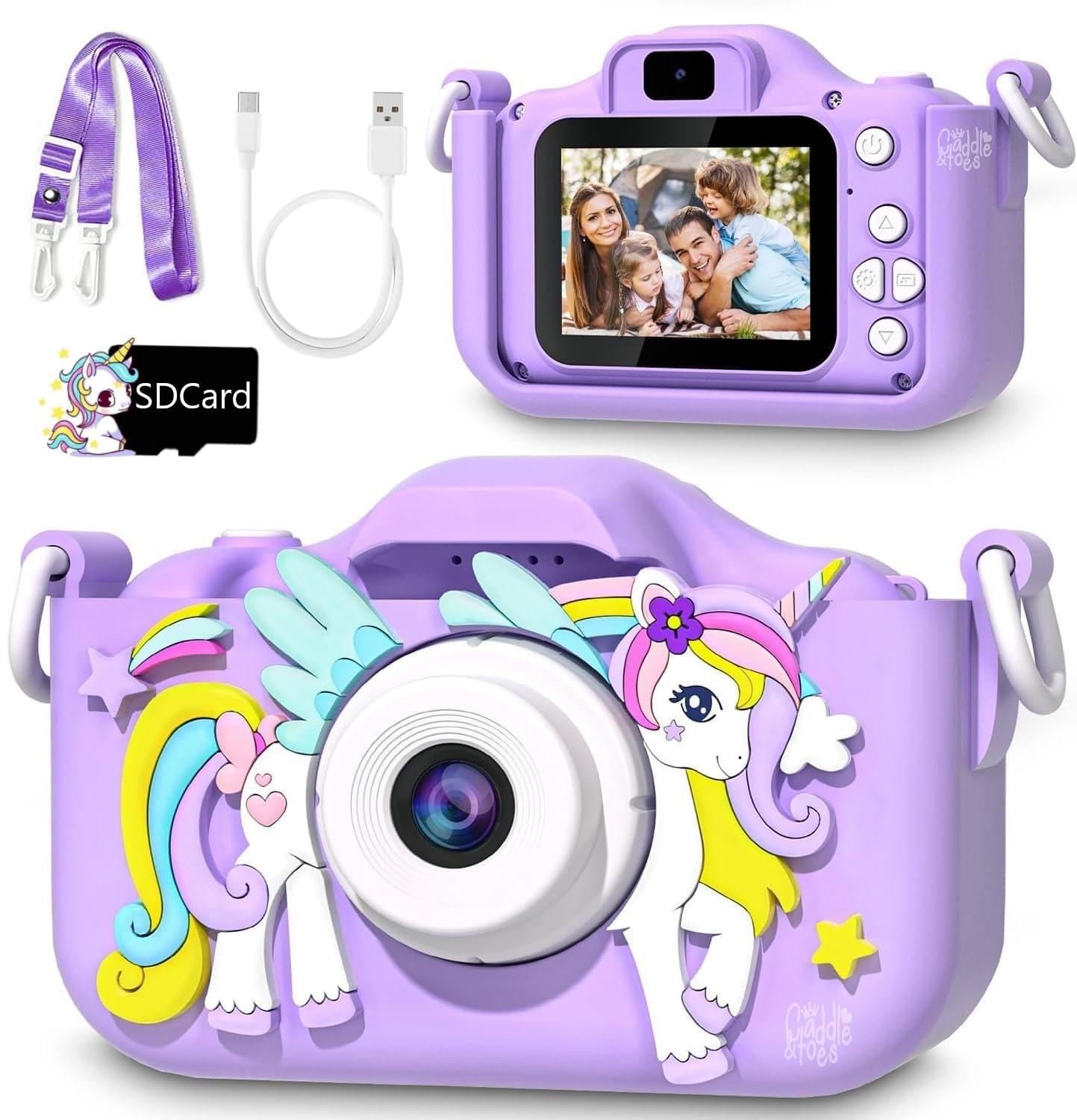 CADDLE & TOES Kids Camera for Boys Girls, 20MP 1080P Digital Video Camera for Kids, Christmas Birthday Gift for Boys and Girls Age (4+) to 12,Digital Camera (Purple-Fly-Wing Unicorn)