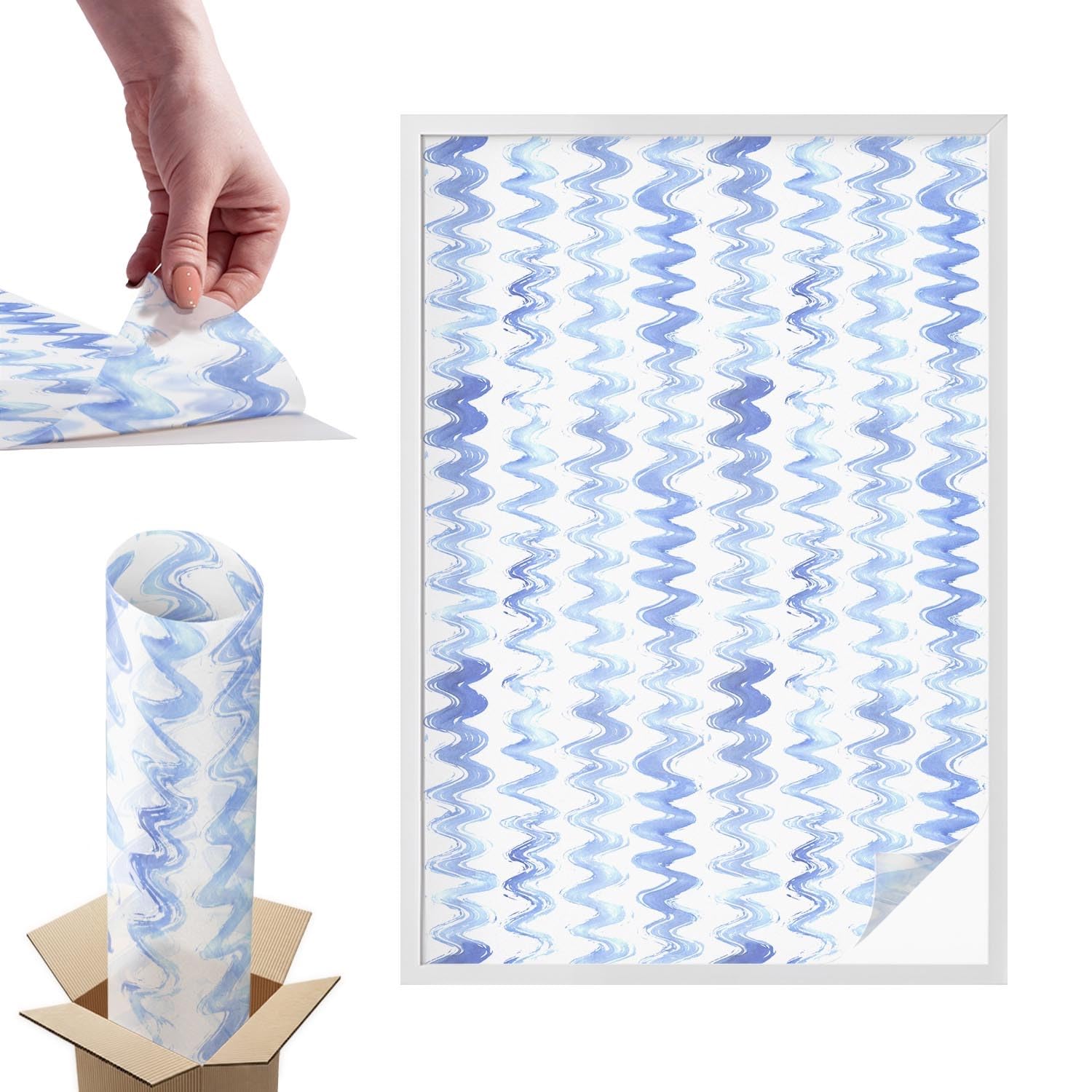 Film dépoli vagues bleues pour vitres de douche et fenêtres de chambre 100x146 cm