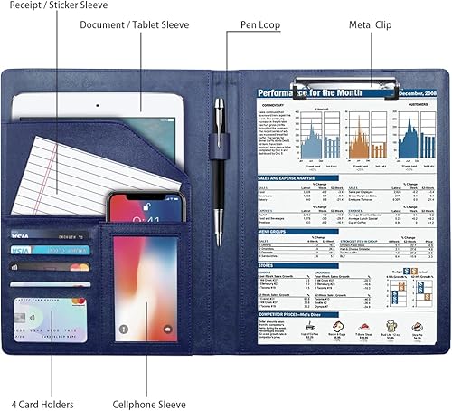 Miniatura 9 de WAVEYU - Carpeta portapapeles para portapapeles, de cuero de mármol con cubierta para soporte de bloc legal, tamaño carta A4, organizador de