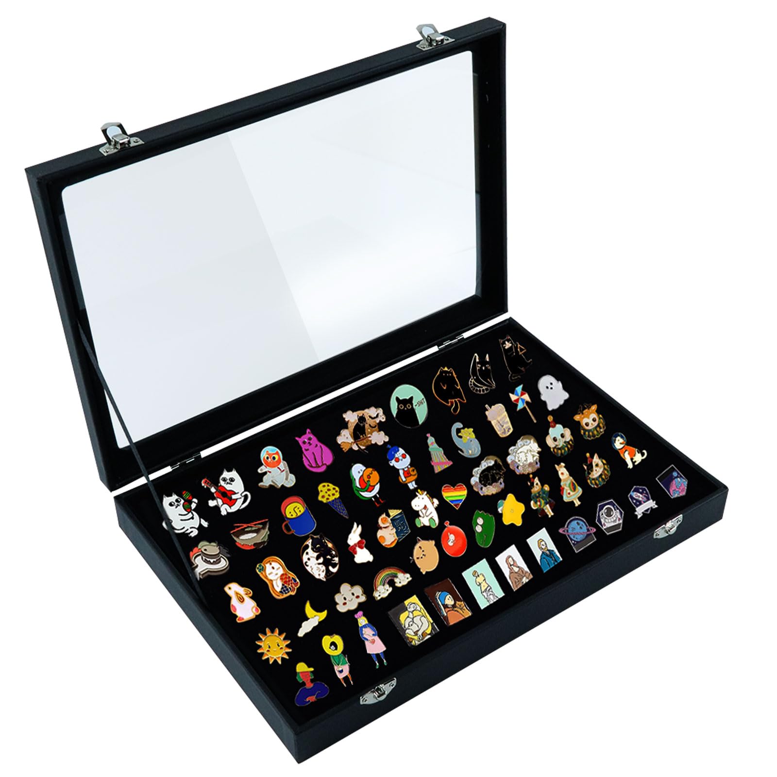 Vitrine à Épinglettes Avec Support - Boîte De Présentation 28x20x4,8 Cm - Noire Avec Velours - Pour Badges, Médailles, Broches