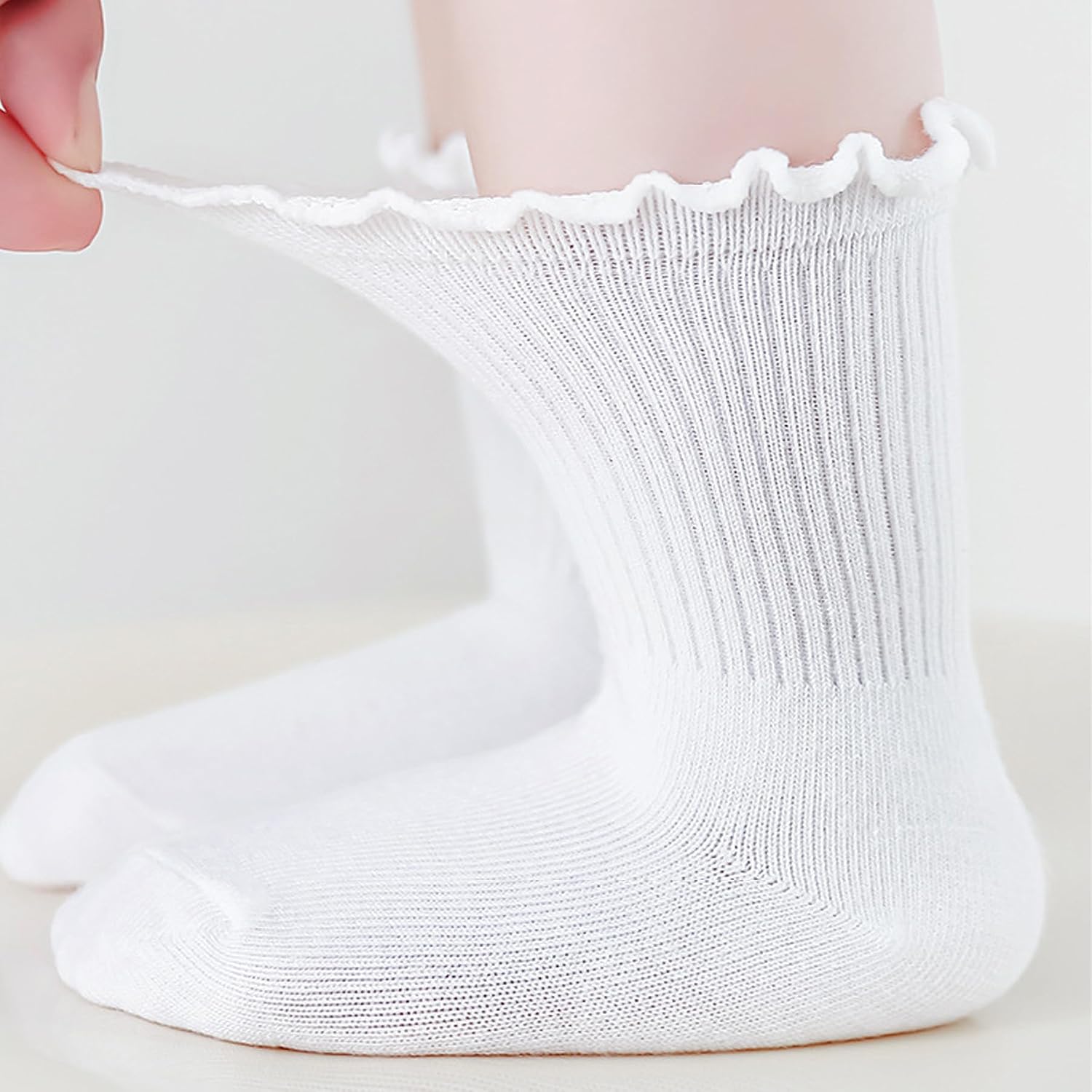 Baby Toddler Non-skid Socks with Non-slip Grips Ruffle Crew Socks for Girls Infants Newborns 6 Pairs