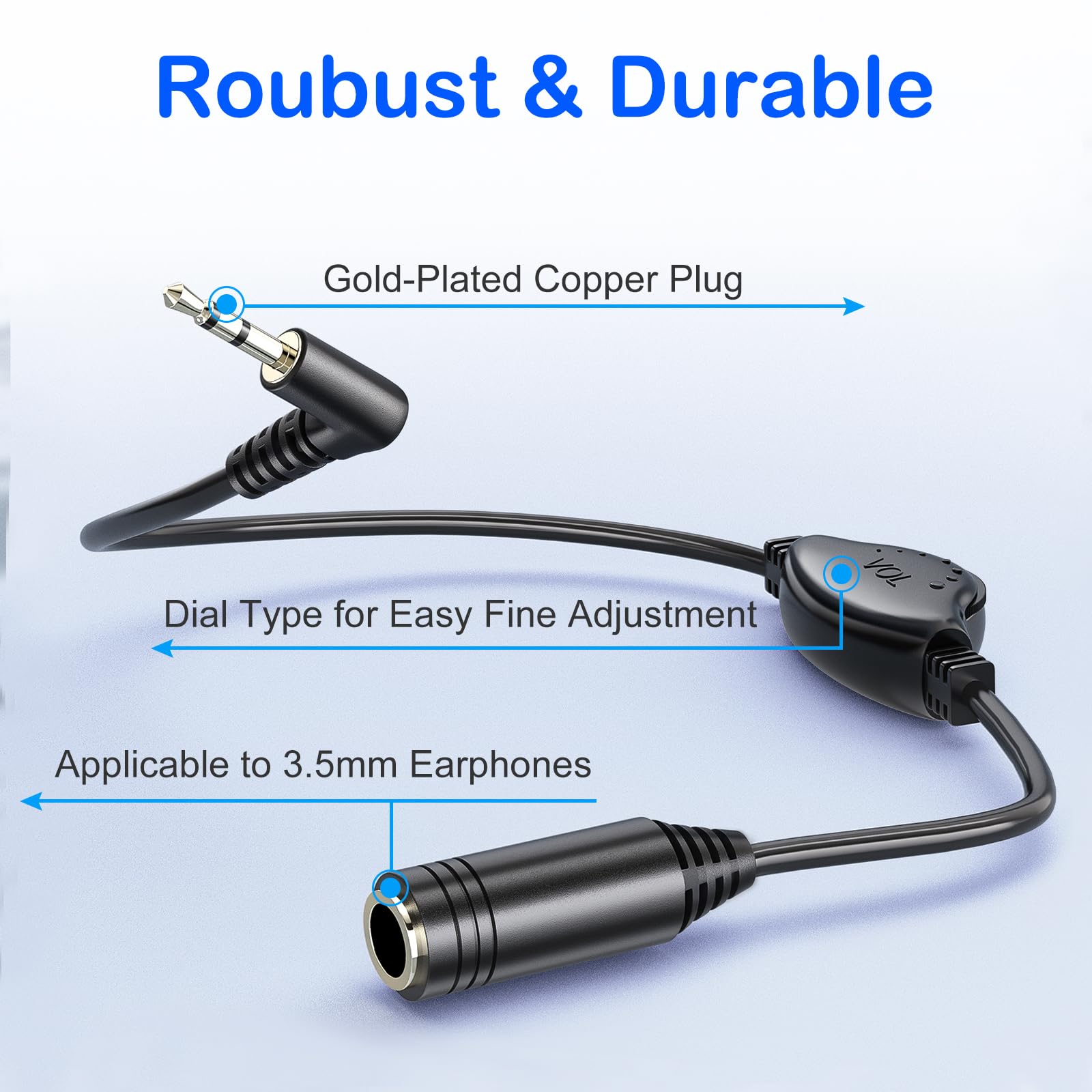 PChero 3.5mm Headphone Extension Cables, 2 Packs 3.5 mm Male to Female Stereo Audio Extender TRS Cord with Volume Control for Headset Smartphone Tablets Media Players