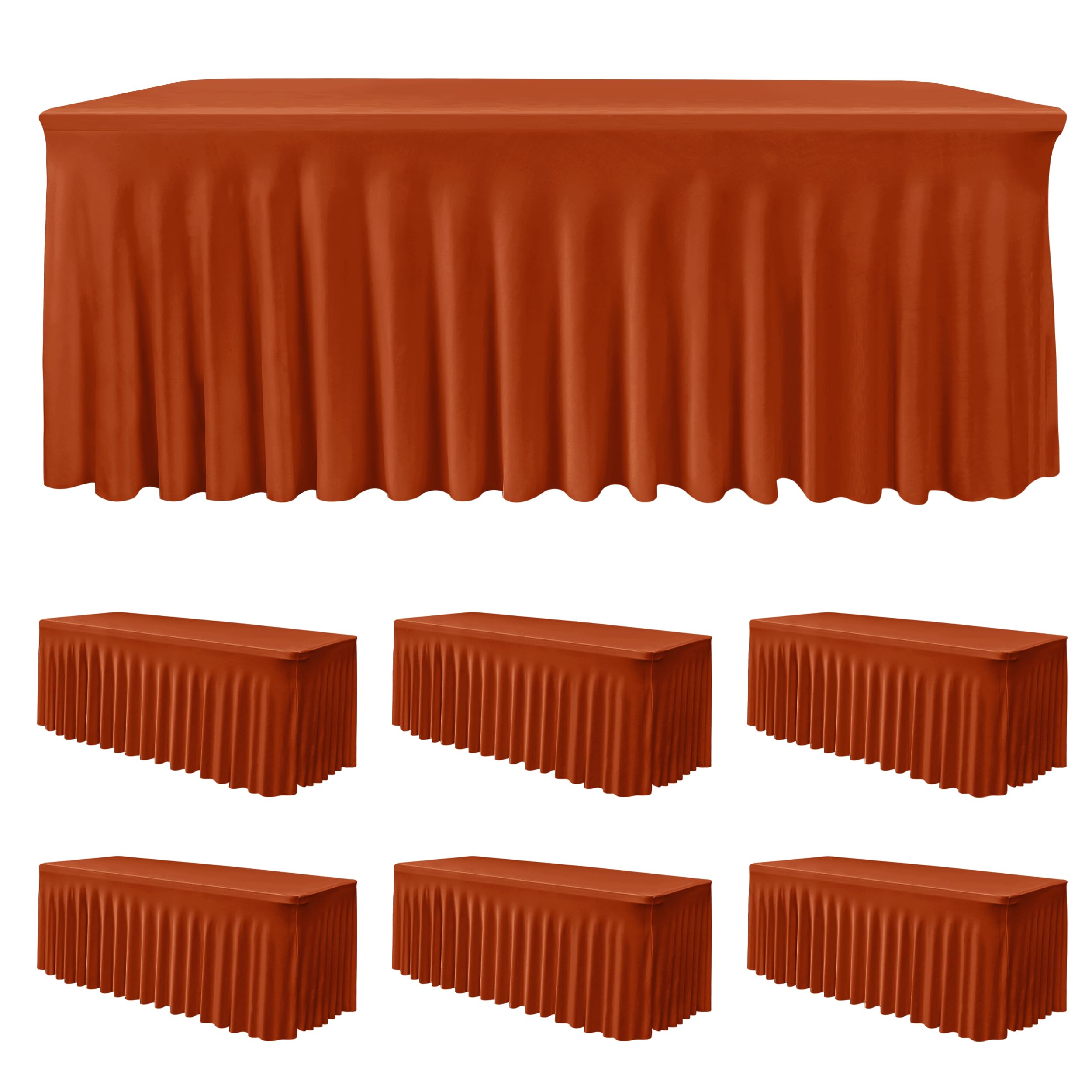 HolidayIdeas 6 Pack Rust Spandex Table Skirts 6ft Fall Tablecloths Ruffle