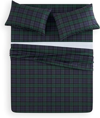 Miniatura 3 de Wake In Cloud - Sábanas a cuadros, juego de sábanas de 4 piezas, tartán escocés navideño a cuadros geométricos vintage masculino, bolsillo profundo