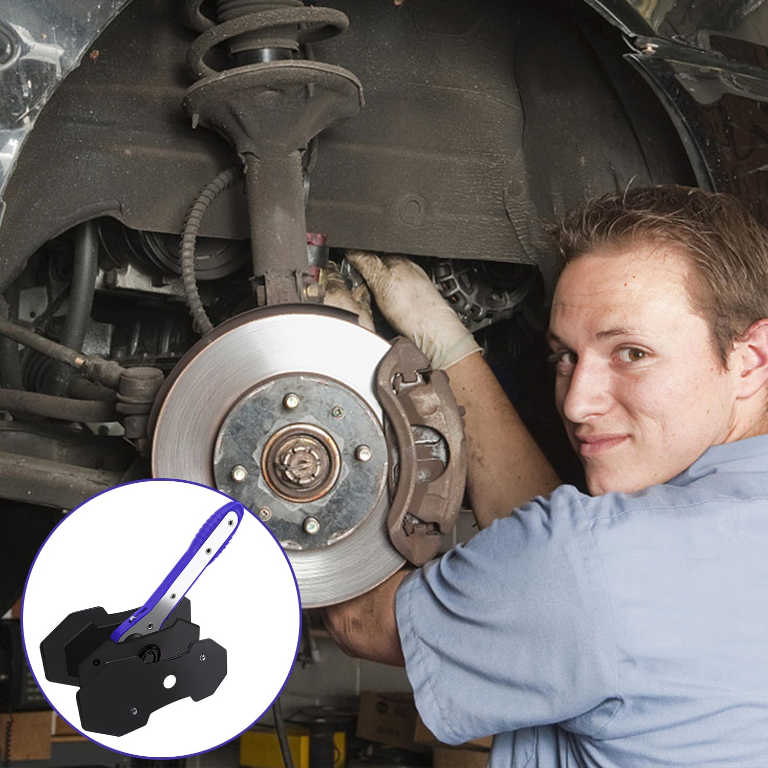 GIAK - Kit di ripristino del pistoncino del freno, set da 7 pezzi con pressa a cricchetto per pinze freno e 4 ganci di ricambio per pastiglie freno, strumento per la riparazione dei freni dell'auto (B