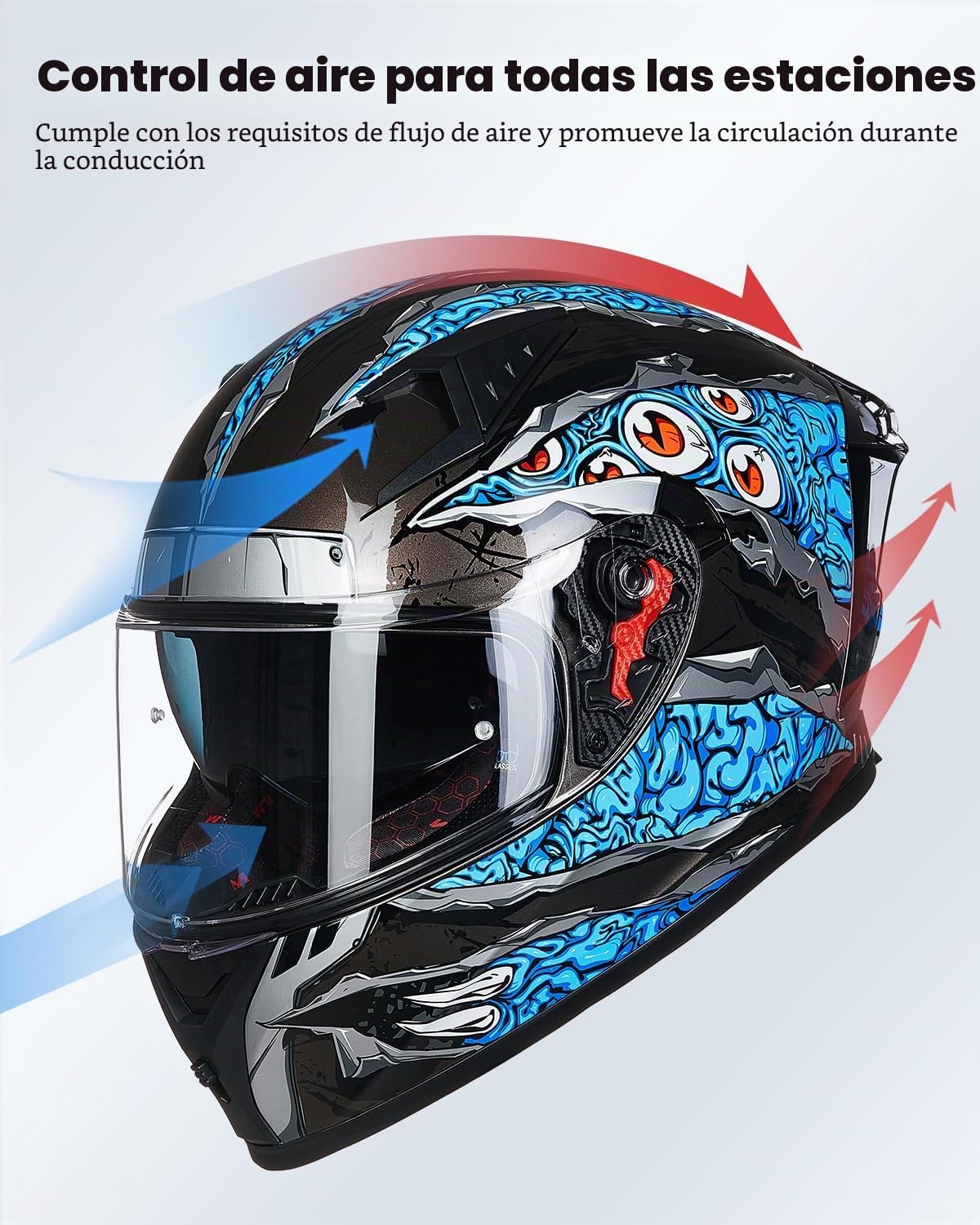 ILM Casco Moto Integral para Hombre y Mujer-Casco Moto con 2 Visores Compatible con Pinlock Transparente y Tintado-Street Bike Motocross Casco DOT&ECE Modelo Z501, Manta Blue, L
