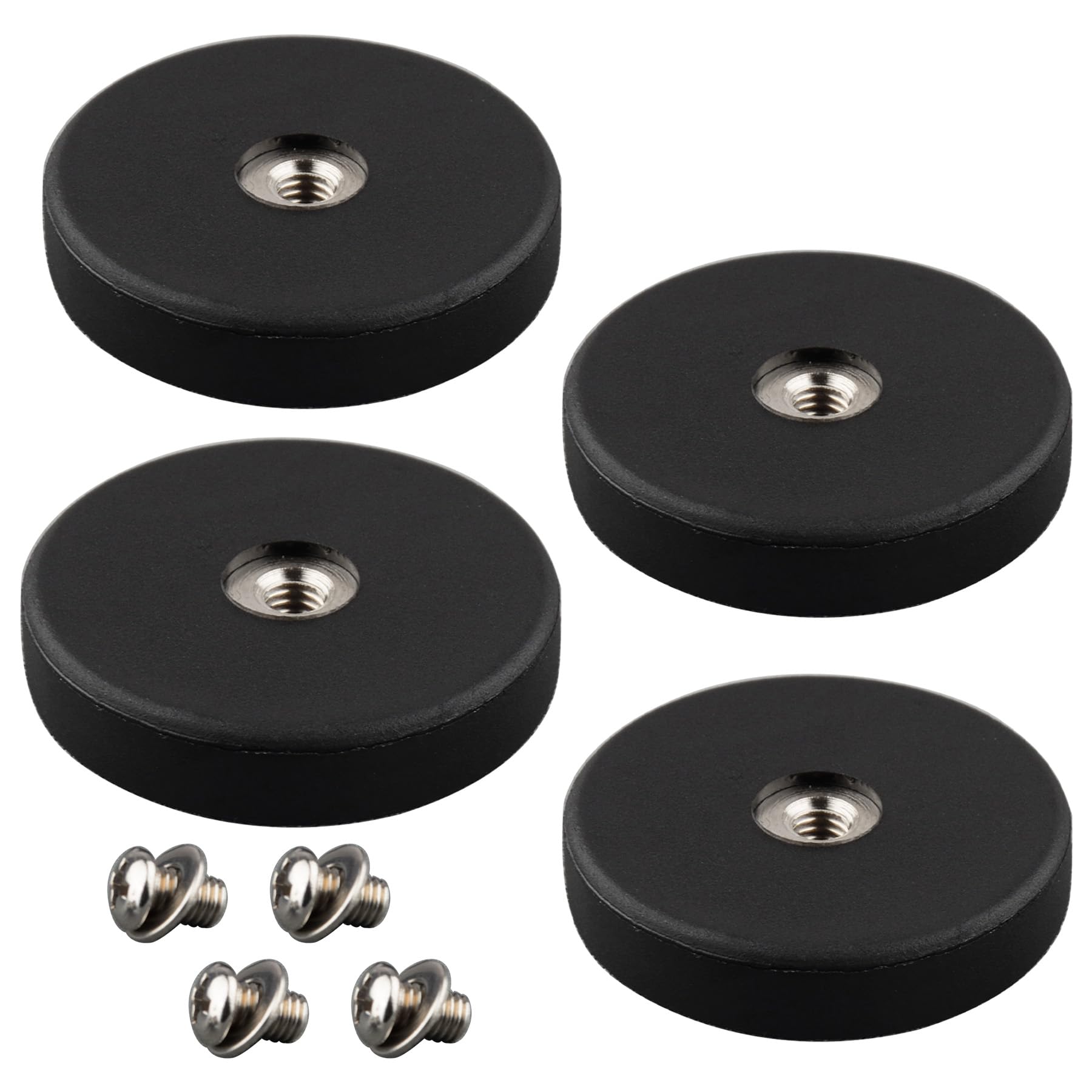 MUTUACTOR 4PCS Neodymium Rubber Coated Magnets,Non-Scratch Rubber Earth Magnets with M4 Female Threaded Studs,24lbs Anti-Slip Magnetic Mount Magnet for LED Lighting Camera Holding Radar Equipments