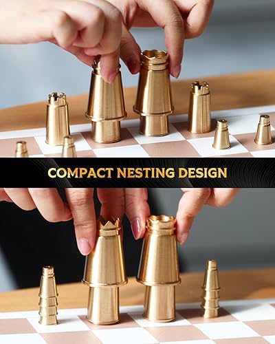 Miniatura 2 de ONUEMP Juego de ajedrez de viaje, piezas de ajedrez de metal de lujo, 2 Queen extra, tablero de ajedrez plegable de goma de 13 pulgadas, juego de