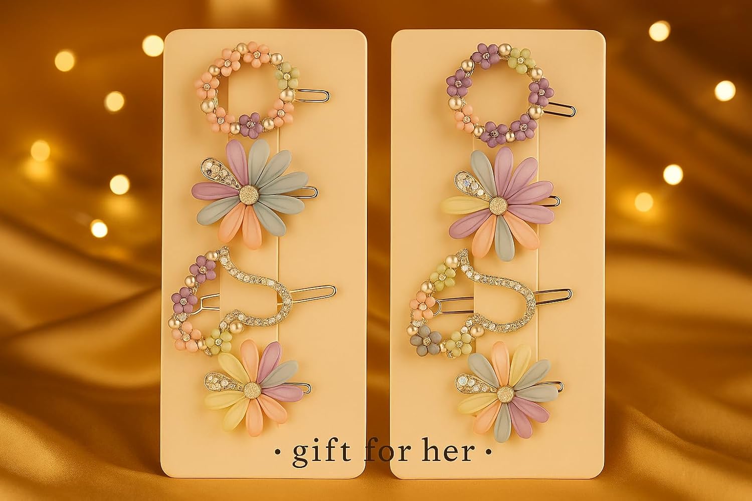 Pastel Flower Hair Clips for Girls Cute Pearl and Crystals Daisy Heart Soft Grip Non-Slip Fashion Daily Party Accessory