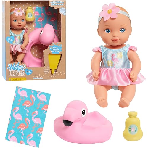 WaterBabies Doll Bathtime Fun Flamingo, Support a Partnership with charity: water, Water Filled Baby Doll, Kids Toys for Ages 3 Up by Just Play