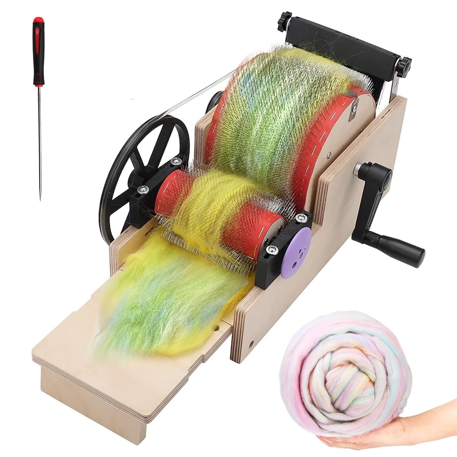 Wollkardiermaschine – Manuelle Trommelkarder zum Mischen, Kämmen und Entfernen von Verunreinigungen für DIY Handwerk und Filzherstellung