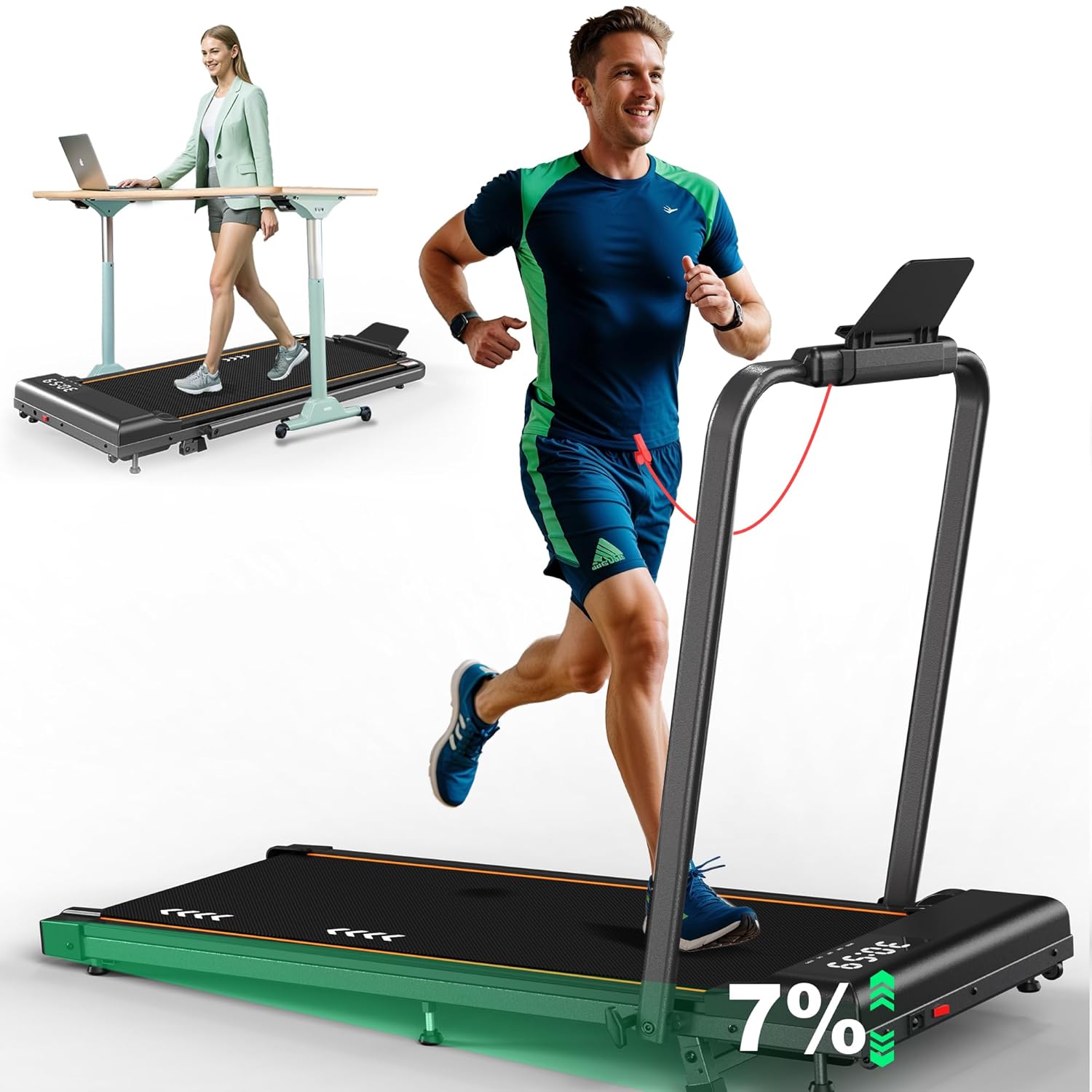 ORISYN Walking Pad Laufband für Zuhause Laufbänder mit 7% Steigung, 2.25HP Motor,1-6 km/h o.1-12km/h Geschwindigkeit, 7-lagige Lauffläche, Keine Aufbau