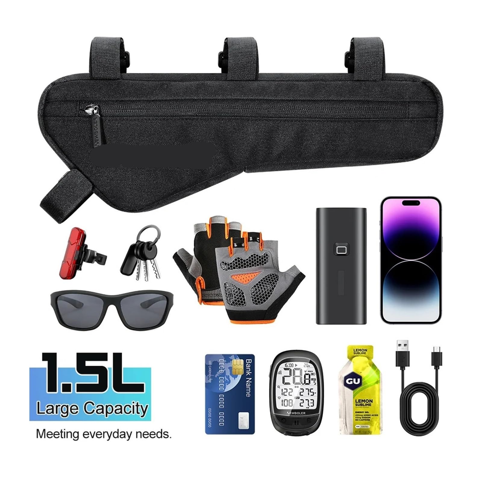 Borsa for telaio da bicicletta triangolare da 1 pezzo | Conserva telefono, attrezzi e forniture for il ciclismo all'aperto.(BAG003)