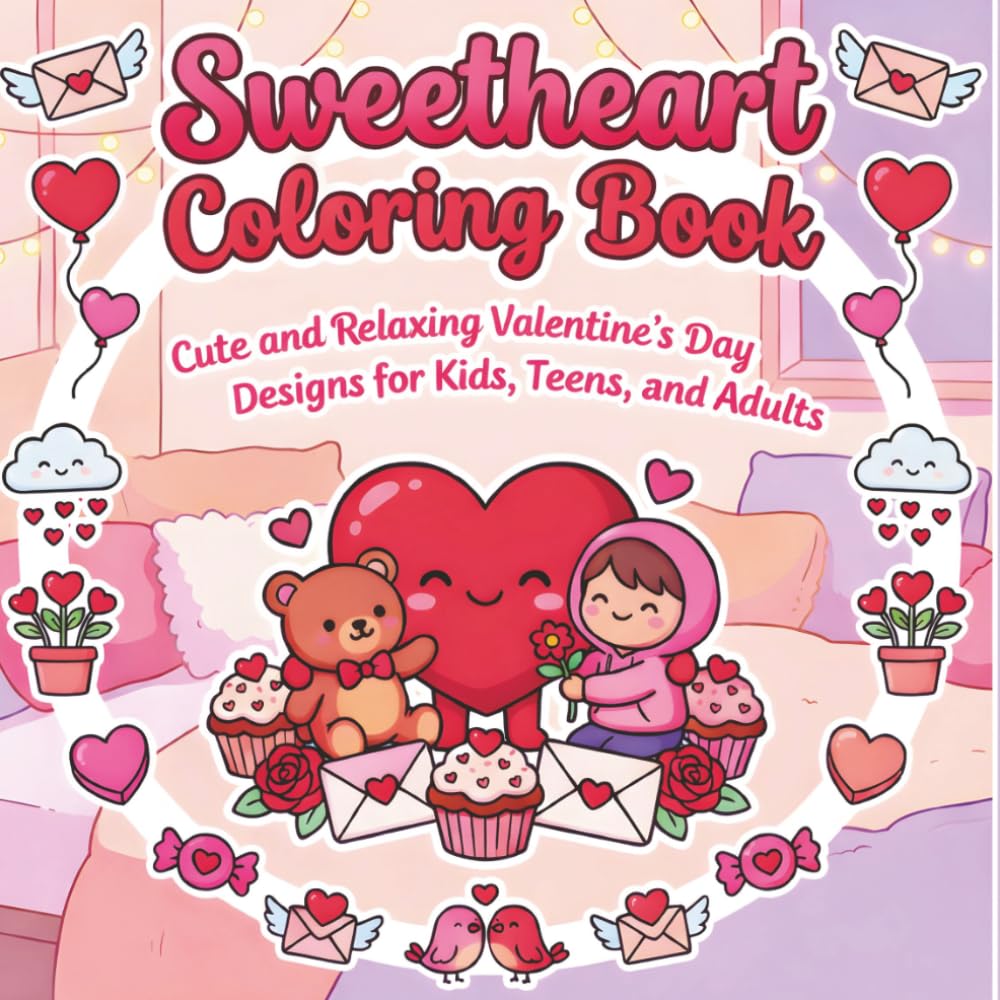 Sweetheart Coloring Book: Cute and Relaxing Valentine’s Day Designs for Kids, Teens, and Adults