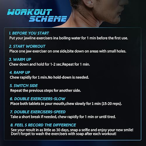 Miniatura 6 de Bonsture Ejercitador de mandíbula para hombres y mujeres, 3 niveles de resistencia (6 piezas) tabletas de silicona para ejercitar la mandíbula,