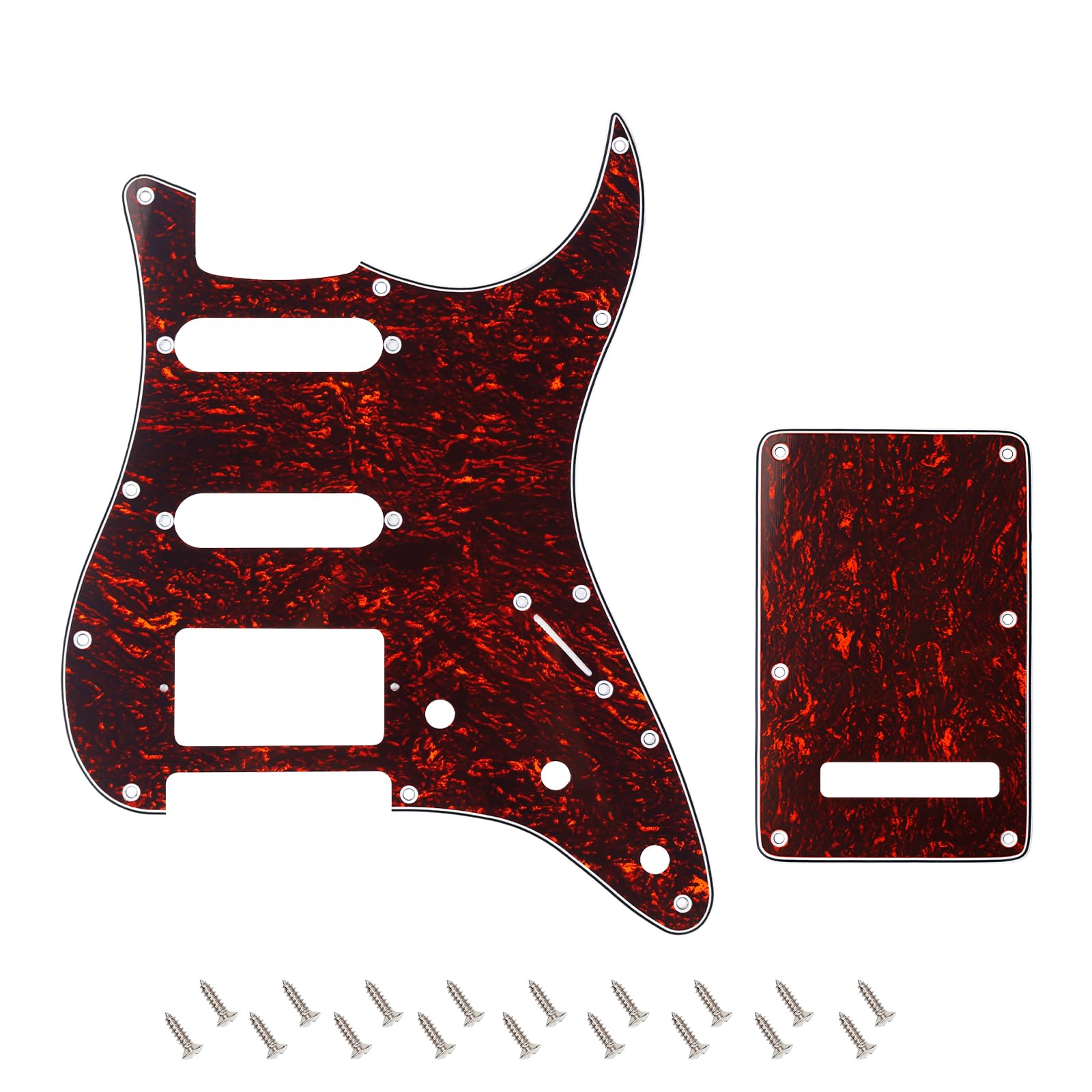 Banworks 4Ply Strat HSS Pickguard 11-Hole SSH Pickguard Scratch Plate with Backplate 6-Hole Trem Tremolo Cover Set for USA/Mexican Modern Style Standard Stratocaster ST JT/HB-09 Red Tortoiseshell