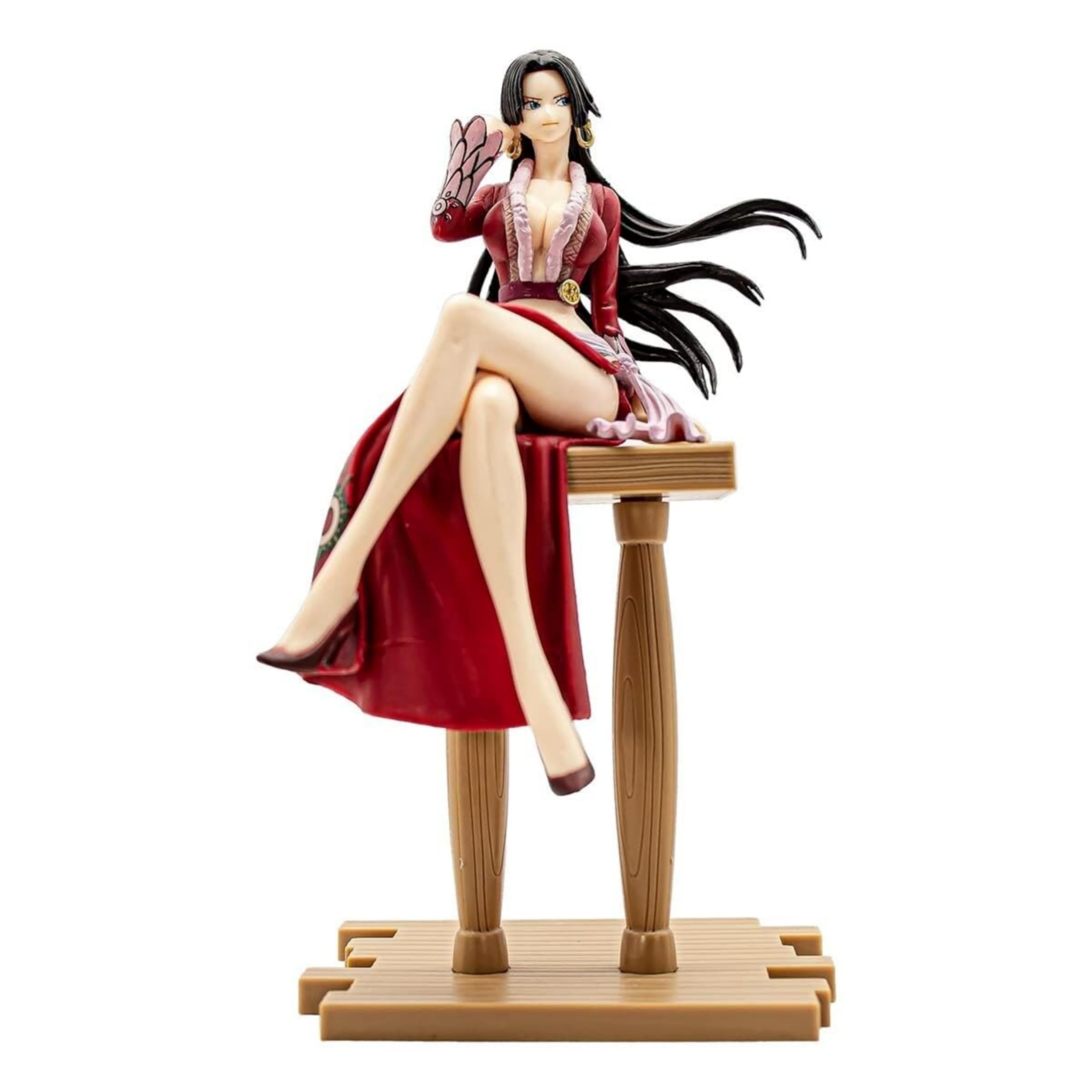 One Piece Boa Hancock Red Slit Dress Sitting Action Figure | 18 cm Pirate Empress - Snake Princess Boa Hancock Sitting Figure with Wooden Base for Table & Desk Decor, Gift for Anime Fans-picture-11