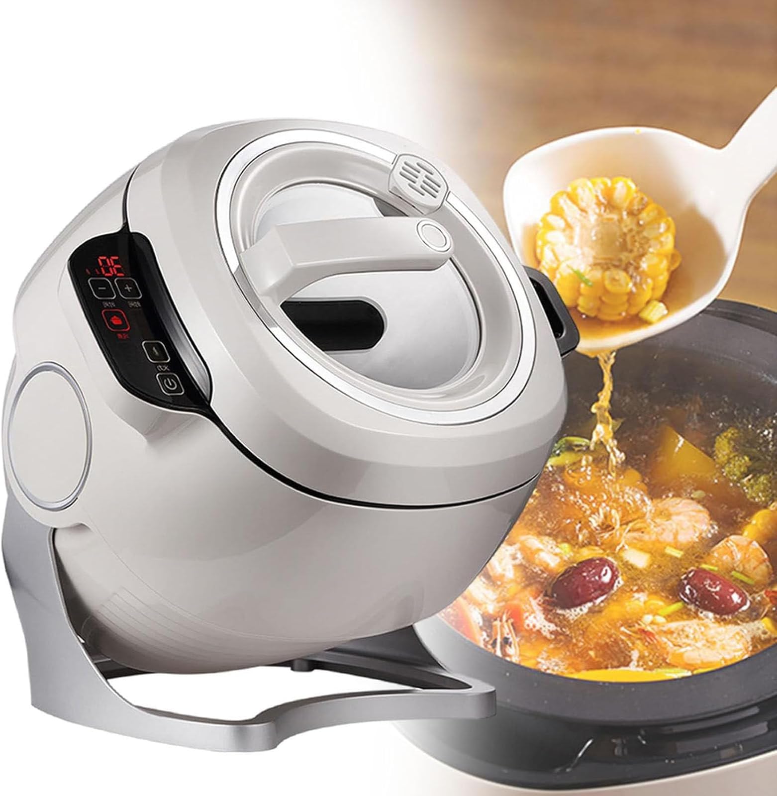Fried Rice Machine, 2000W Automatic Cooking Pot, 6L Auto Stir Fry Wok with Smart Touch 360° Rotating 3D All-Round Heating for Stir Frying and Stewing
