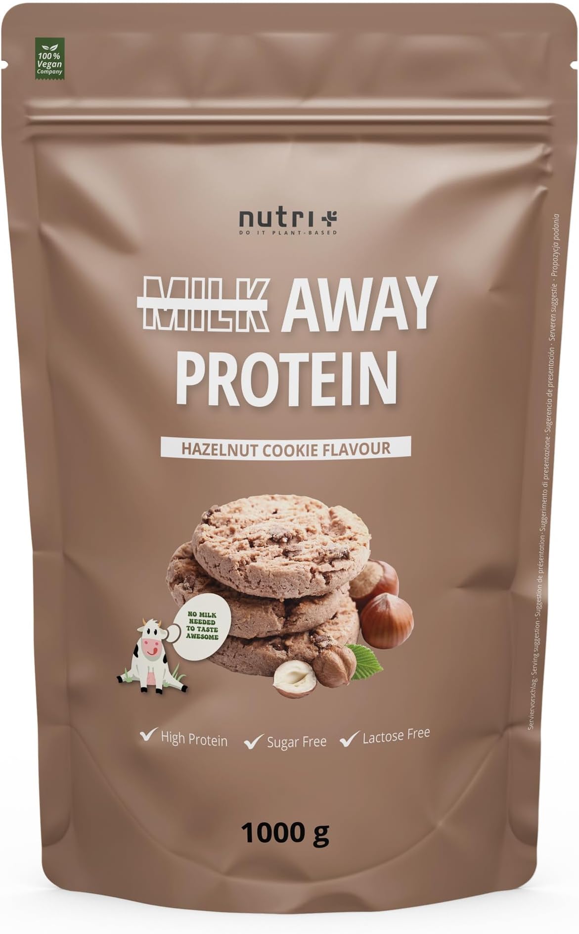 Vegan Protein Powder Hazelnut Cookie - Milk Away Vegan Protein Without Soy 1kg - 5k Protein Shake Made from peas, buckwheat, Hemp Seeds, Rice & Pumpkin Seeds - Protein Powder Hazelnut