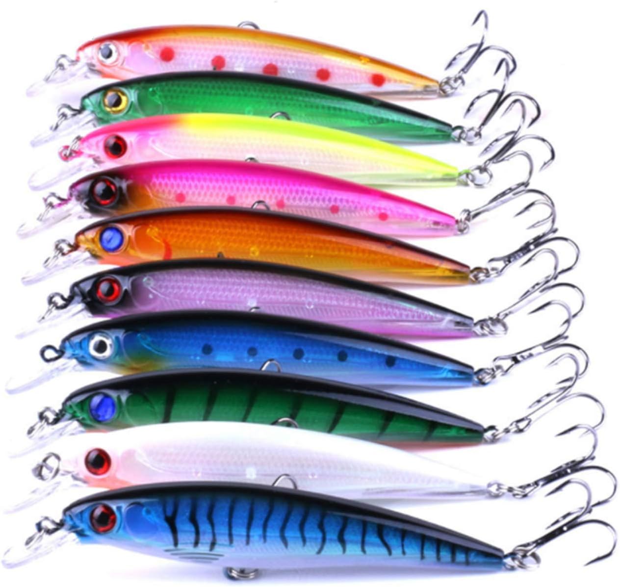 DELFINO Fishing Lures, DELFINO 10Pcs Fishing Lure Artificial Floating Minnow Hard Bait Swimbait Fishing Tackle Set with Treble Hooks Sinking Metal Spoons Micro Jigging Bait for Outdoor Fishing