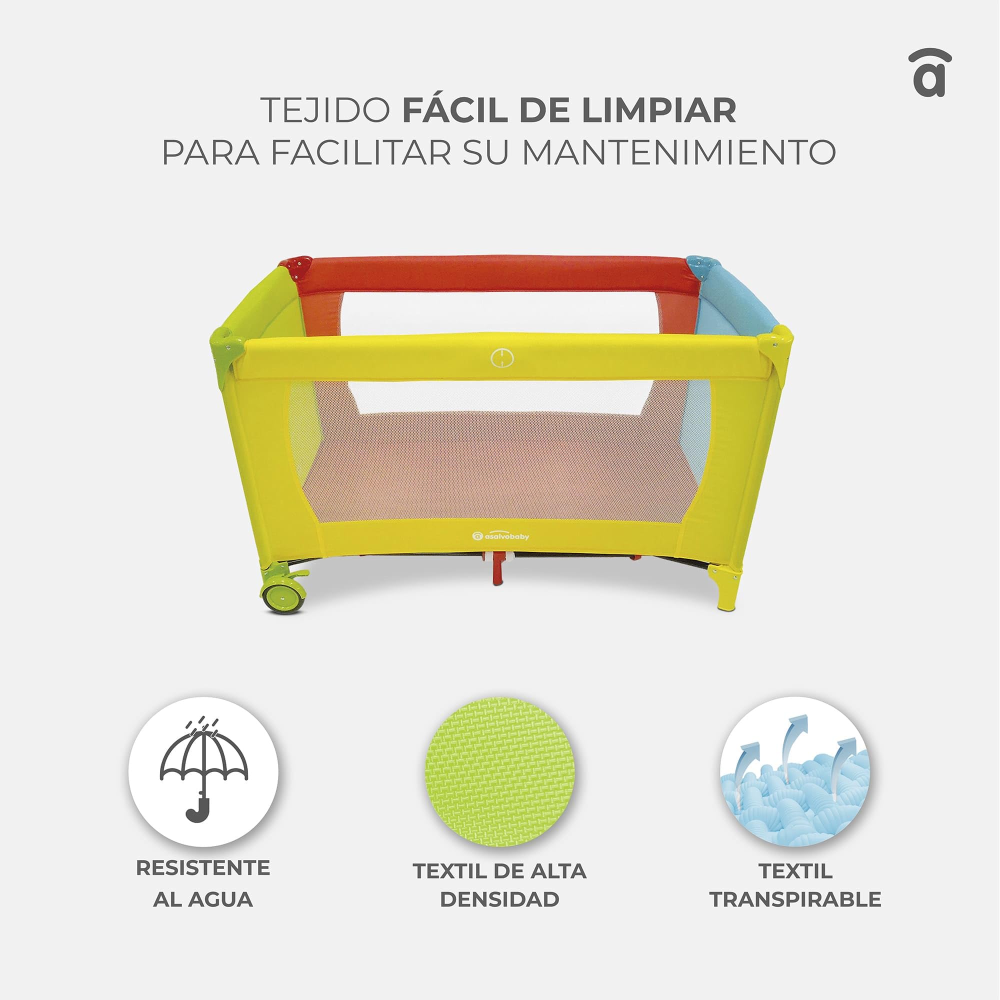 Asalvo Cuna de Viaje Bebé Plegable 0-3 Años (15 kg) | Cuna Portátil con Colchón, Bolsa y Ruedas con Freno | Parque Infantil Compacto Fácil de Transportar | Baleares Rosa