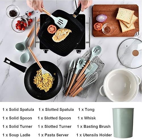 Miniatura 4 de Juego de utensilios de cocina de silicona, 12 piezas, utensilios de cocina resistentes al calor de 446 F con asas de madera y soporte, sin BPA, para