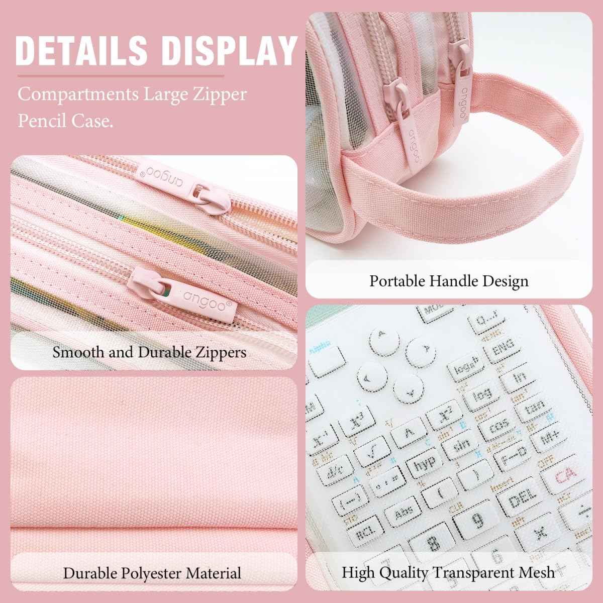 MAMUNU Clear Pencil Case for Exams Large Capacity Transparent Mesh Pencil Case with 2 Compartments Zipper - Image 4