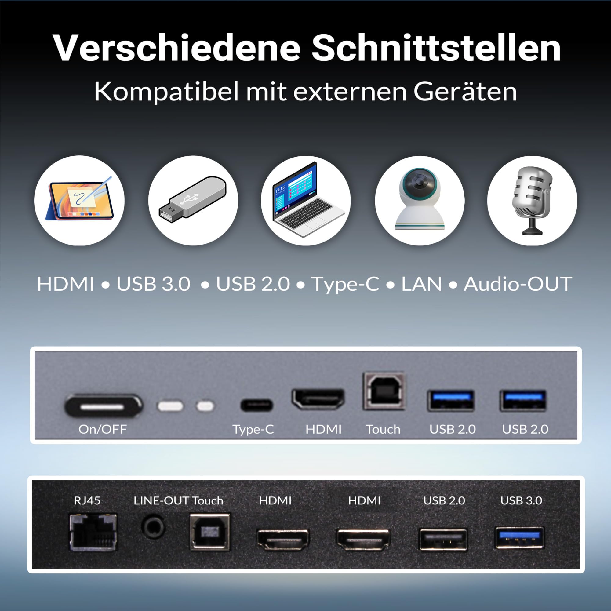 XORO MeetingPad, 65 Zoll interaktives Whiteboard, Smartboard, elektronische Tafel, 4K UHD Touchscreen, Android 13, für Klassenzimmer & Büro, WLAN & LAN, HDMI, USB-C, Kamera, Mikrofon, Lautsprecher