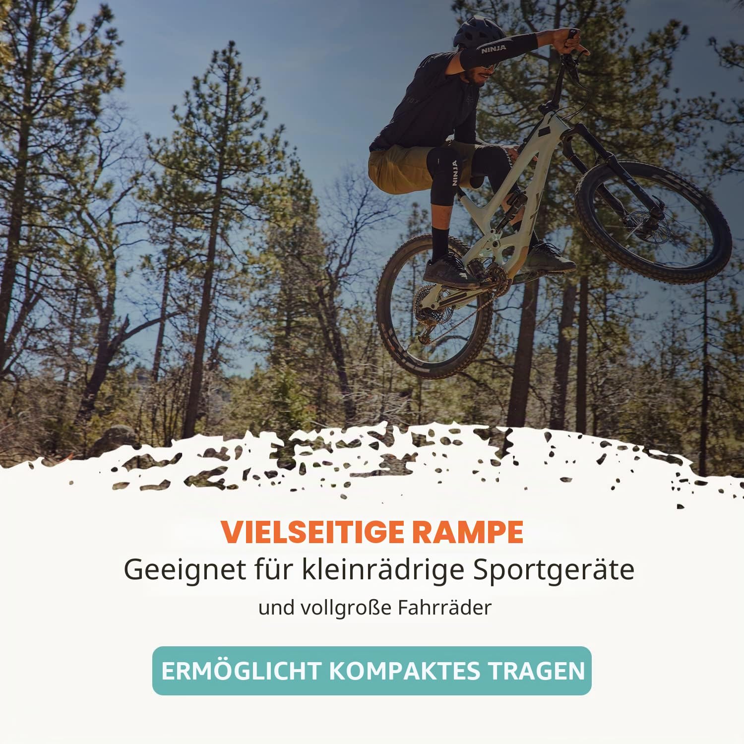 Ninja MTB Jump Ramp Turbo Kicker Tragbare Jump Ramp 4 Panel Rampe für alle Altersgruppen Ideal für MTB Bikes, BMX Bikes, One Wheels, Scooter, Skateboards und RC Cars