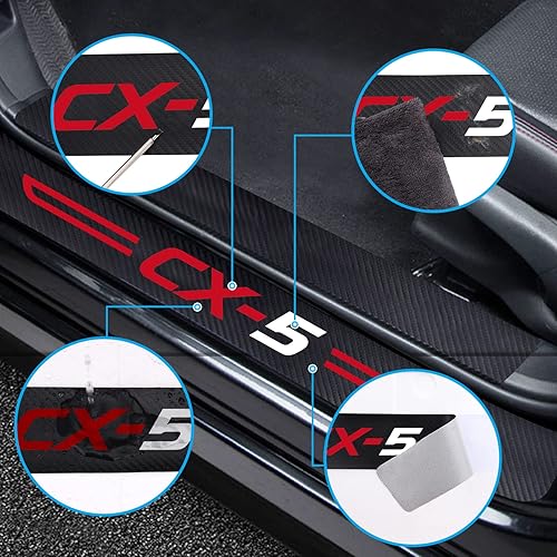 Miniatura 6 de 4PS para Mazda CX5 - Protector de umbral de puerta, de cuero de fibra de carbono, para Mazda CX-5, accesorios para Mazda CX5 2019 2021 2022 2023