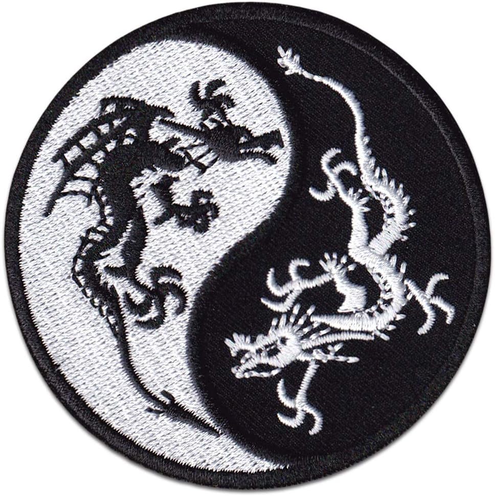 Entwined Dragons Patch Iron Sew On Yin Yang Martial Arts Embroidered Patches Tattoo Japanese Chinese Suit