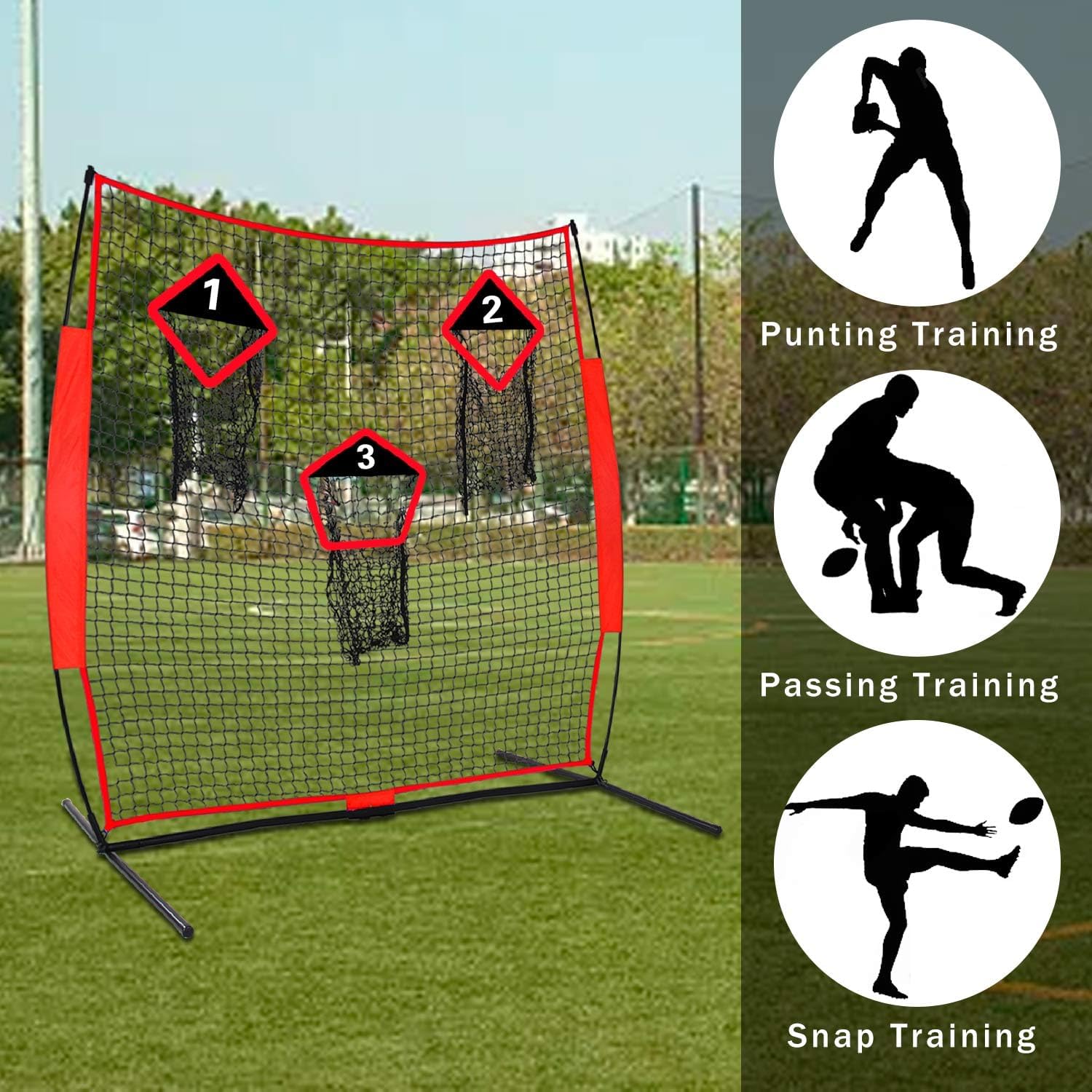Football Throwing Net - 6x6 FT Portable Training Net with 3 Target Pockets for Improving QB Throwing Accuracy - Outdoor Indoor Teens Adults Practice Gifts
